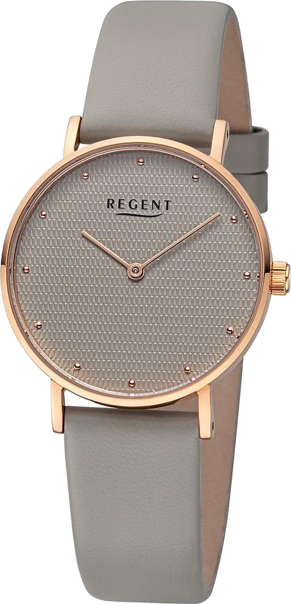 Regent Quarzuhr Regent Damen Armbanduhr Analog, Damen Armbanduhr rund, extra groß (ca. 32mm), Lederarmband