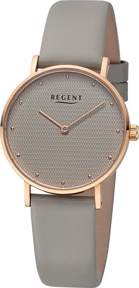 Regent Quarzuhr Regent Damen Armbanduhr Analog, Damen Armbanduhr rund,  extra groß (ca. 32mm), Lederarmband, Uhrzeit