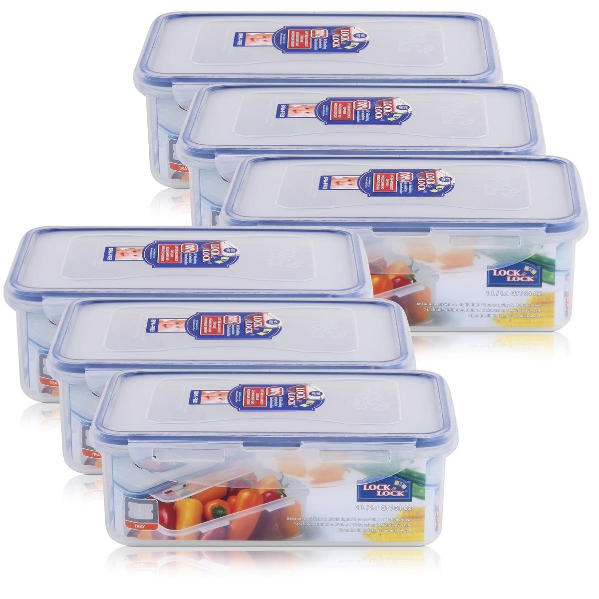 LOCK & LOCK Vorratsdose Lock&Lock HPL817T Frischhaltedose 1 Liter - Luft & Wasserdicht (6er Pa, Kunststoff