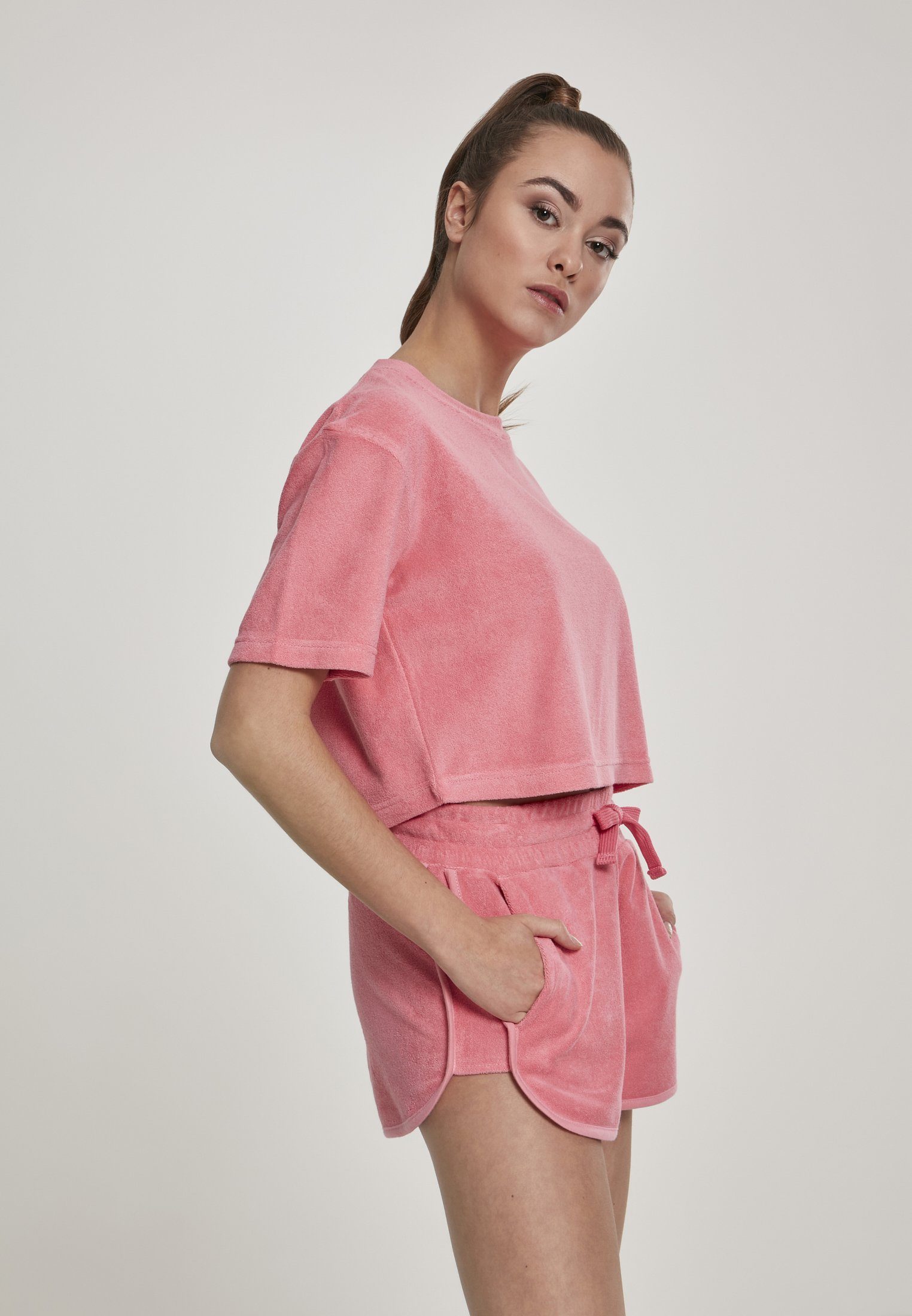 (1-tlg) pinkgrapefruit Short Damen Towel Kurzarmshirt Ladies URBAN CLASSICS Tee