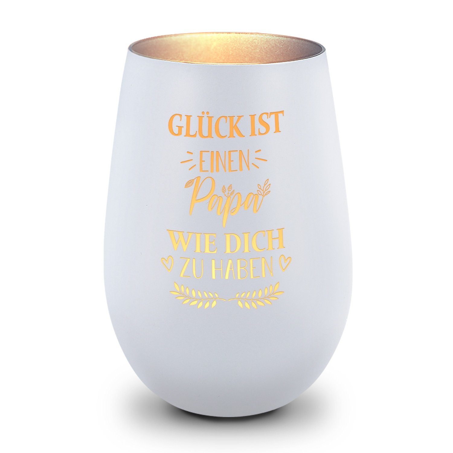 und - - GRAVURZEILE Papa Anlässe wie und Geschenke Glück Deko Dich zum Glas Frauen einen haben zu Gravur weitere ist Geburtstag für mit aus Männer Windlicht (Weiß/Silber),