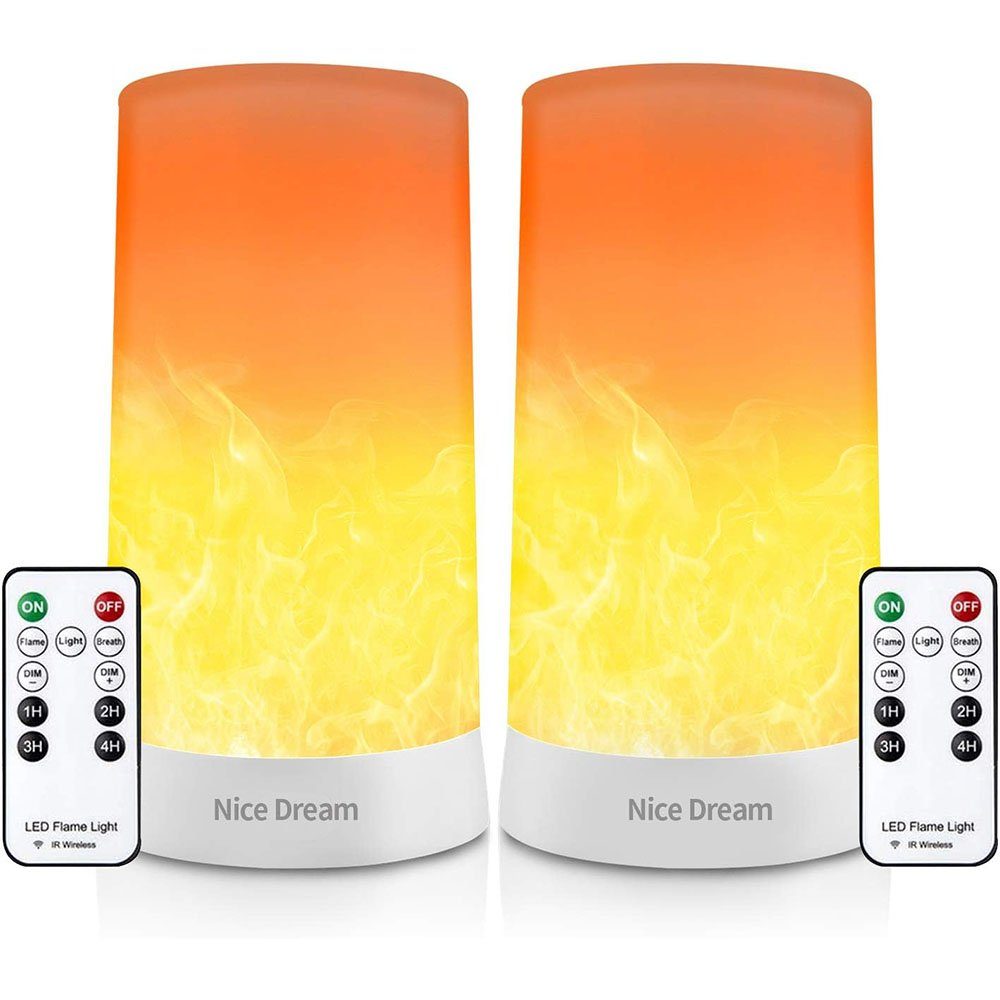 GelldG Nachtlicht Flame Effect Lampe, mit Fernbedienung, USB -wiederaufladbar, 2 LED