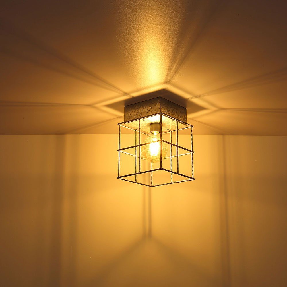 etc-shop Deckenstrahler, quadratisch Leuchtmittel Lampe Käfig inklusive, zinkfarbig Deckenleuchte nicht Betonstahl-Gitter