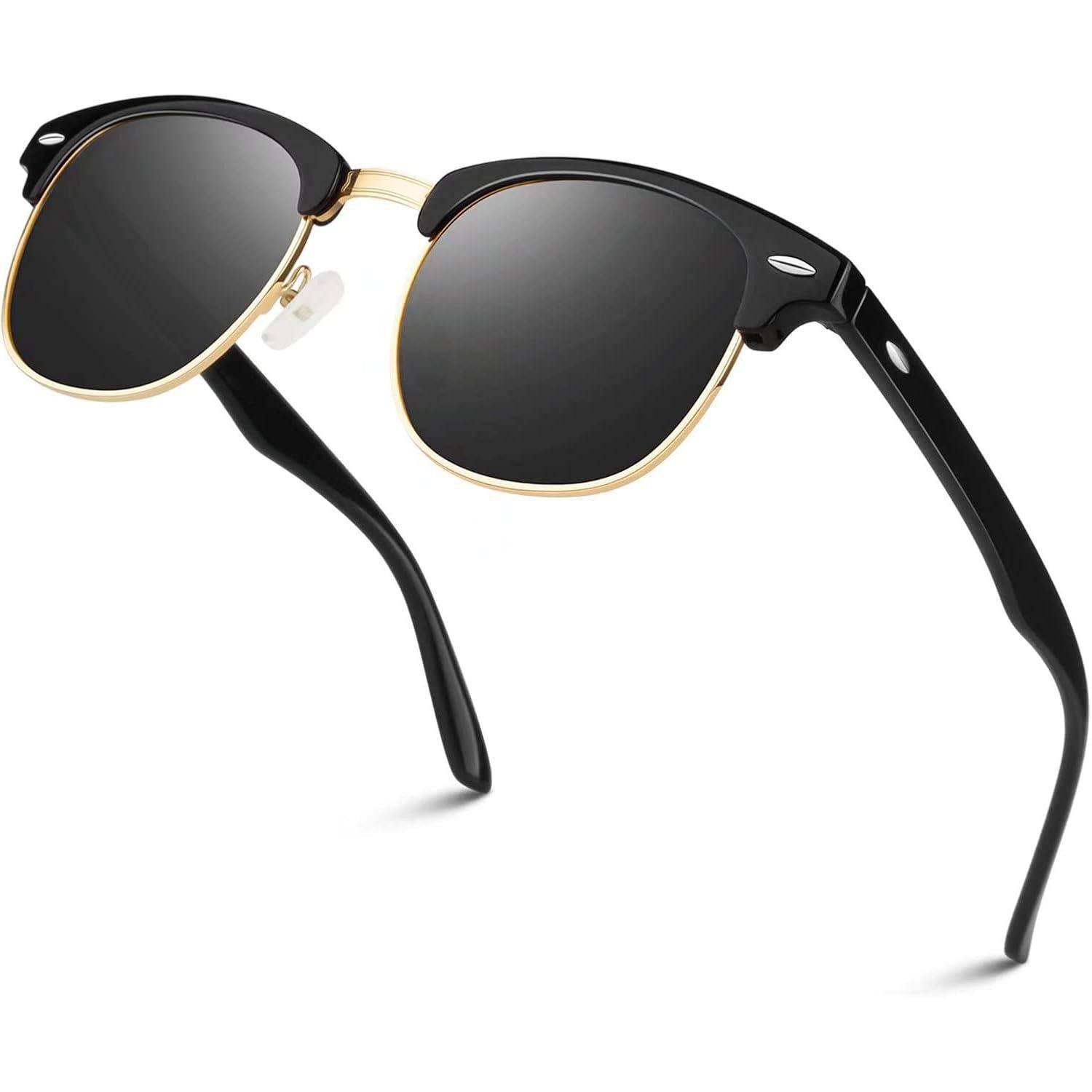 LuxusKollektion Retrosonnenbrille Sonnenbrille 1 Glänzender Schwarzer Rahmen Goldener Rand Rauchglas