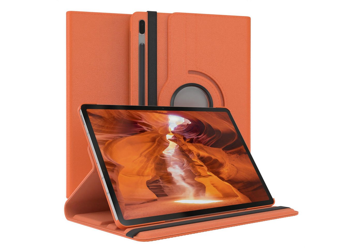 EAZY CASE Tablet-Hülle Rotation Case für Samsung Galaxy Tab S7 FE / 5G 12,4 Zoll, Tabletschutz robust magnetisch verstellbar Klappetui mit Deckel Orange