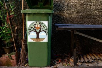 MuchoWow Wandsticker Illustration eines großen Baumes, in dem eine Eule lebt (1 St), Mülleimer-aufkleber, Mülltonne, Sticker, Container, Abfalbehälter