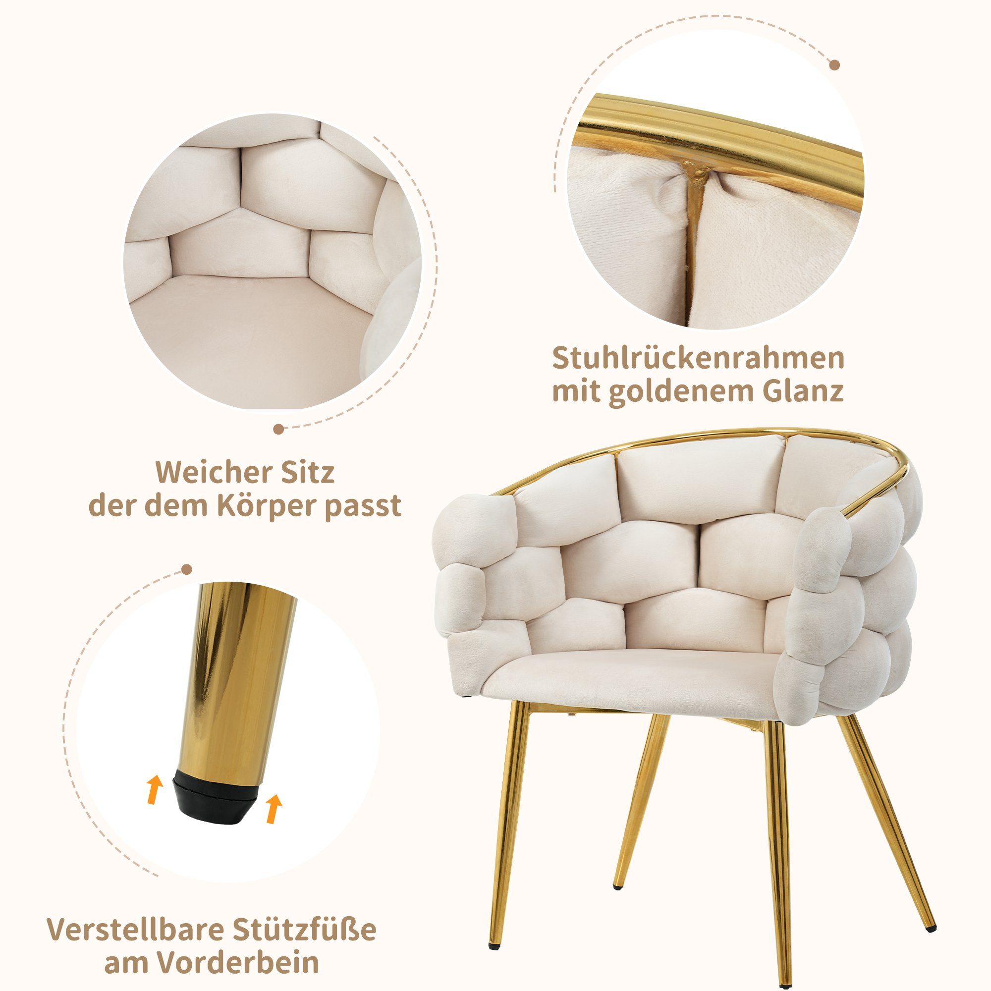 Metallbeinen, Stühle, (1 Esszimmerstuhl Küchenstuhl beige Bubble St Polsterstuhl Stühle Polsterstuhl Wohnzimmerstuhl mit St), HAUSS SPLOE 1 Stühle