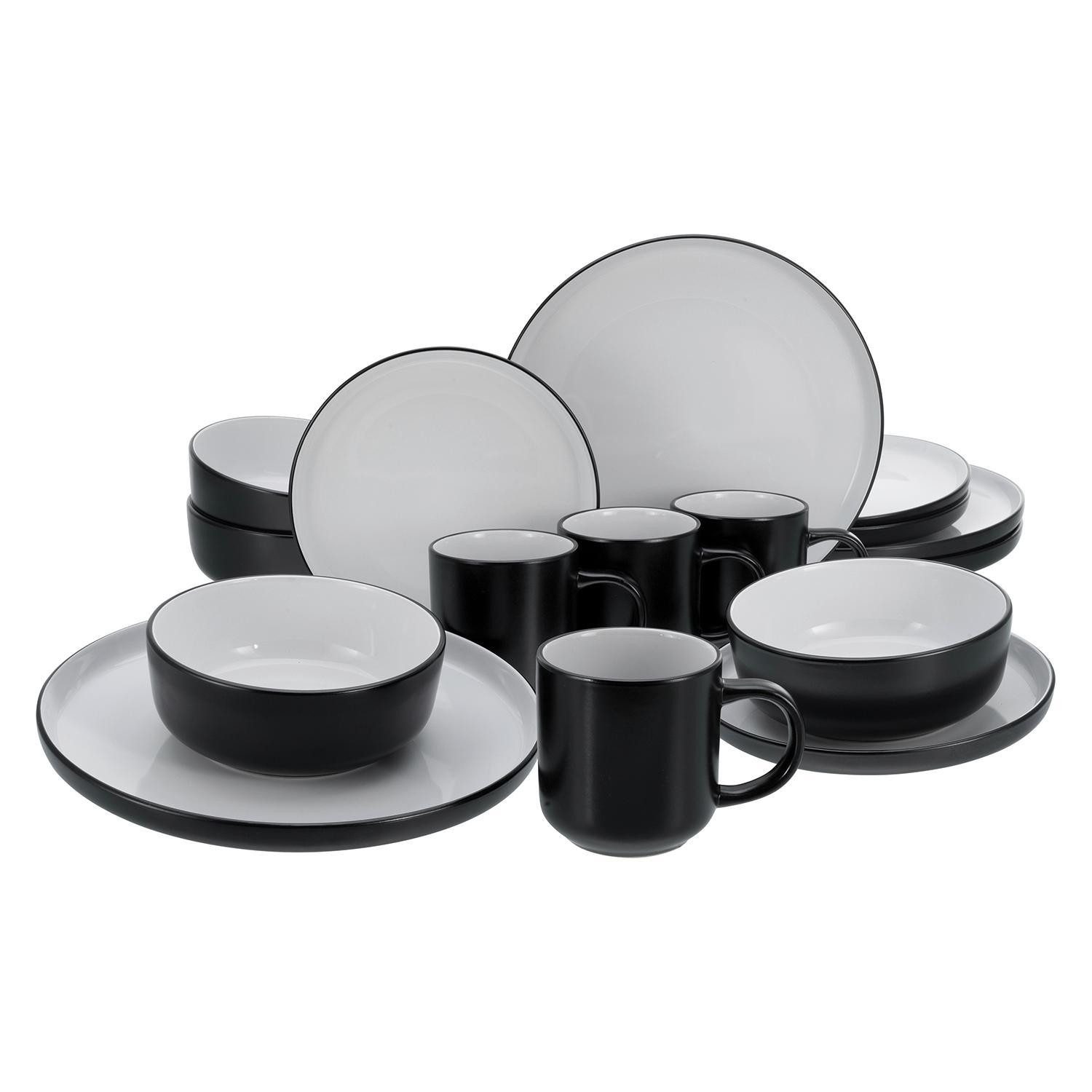 CreaTable Kombiservice NORDIC COOL BLACK, Schwarz, Weiß, (16-tlg), 4 Personen, Steinzeug, spülmaschinen- und mikrowellengeeignet