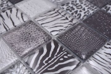 Mosani Mosaikfliesen Glasmosaik Mosaikfliese Zebra schwarz