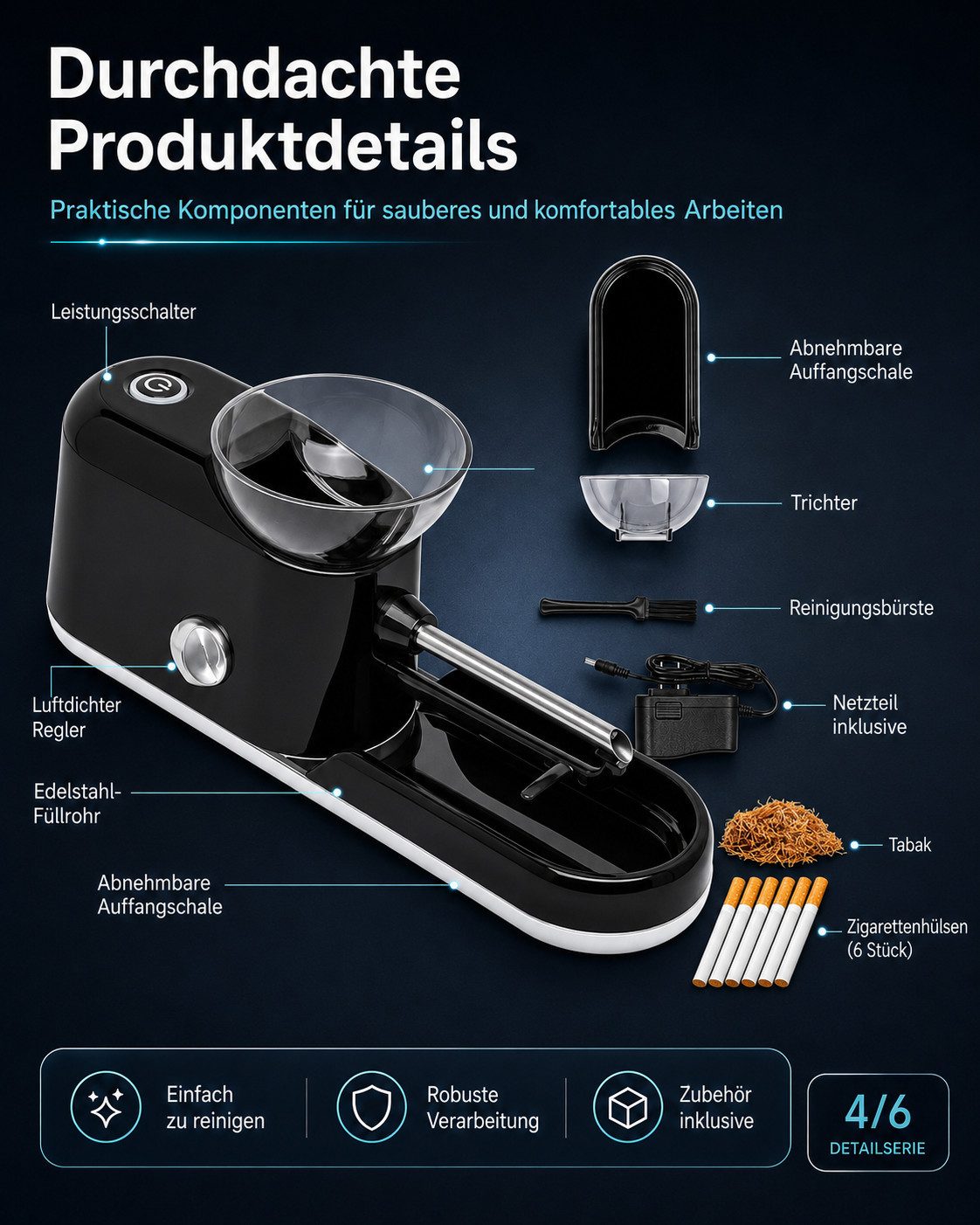 VEKROBOT Tischdrehmaschine Zigarettenmaschine 8,0/6,5 mm, Selbstdreh-Set mit Stopfgerät, (Tragbar für den Haushalt, 1-tlg., Ideal als Geschenk), 2 Sekunden Rauc – Bild 3 von 5