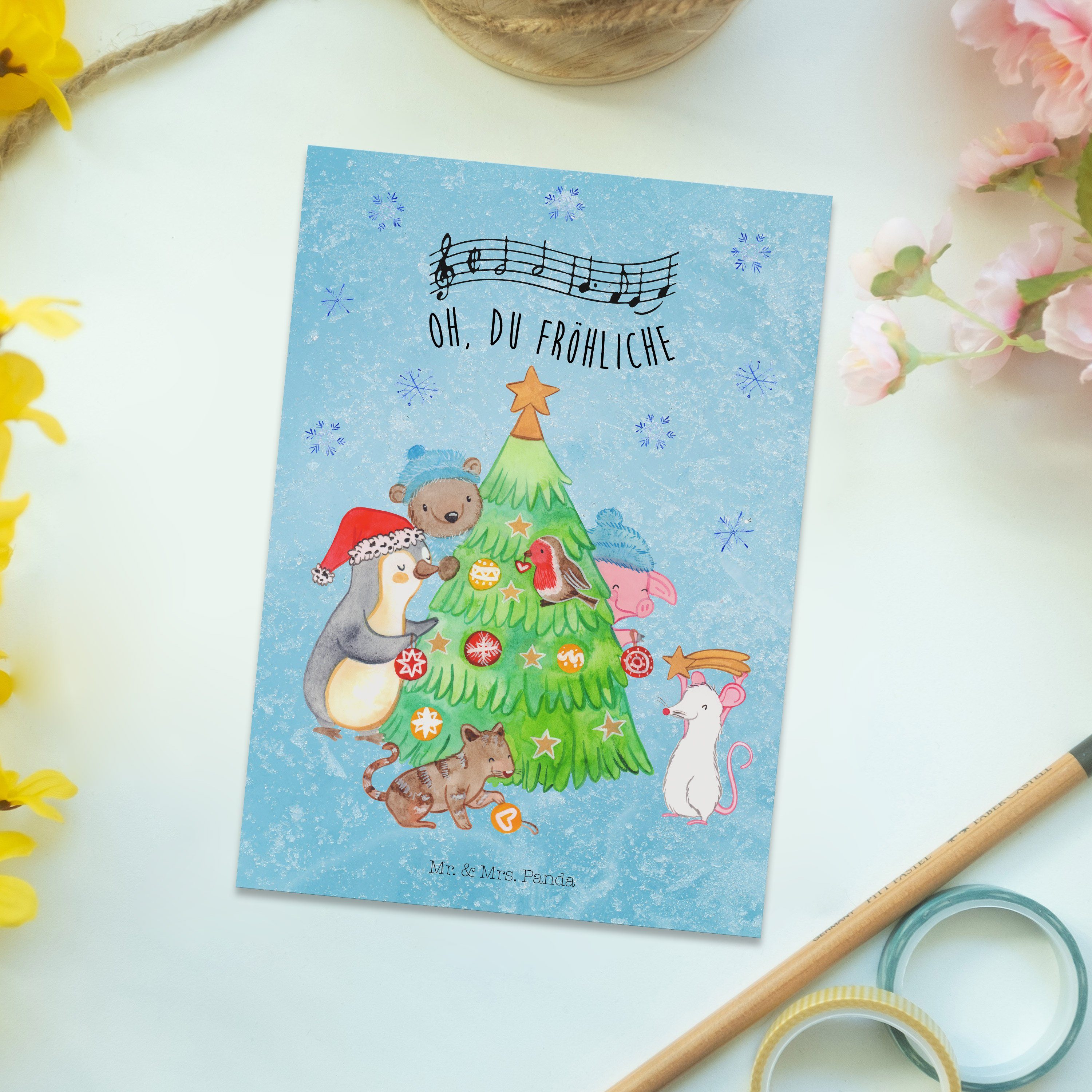 Postkarte & - Einlad Panda Weihnachtsdeko, Mr. schmücken Geschenk, Eisblau Mrs. - Weihnachtsbaum