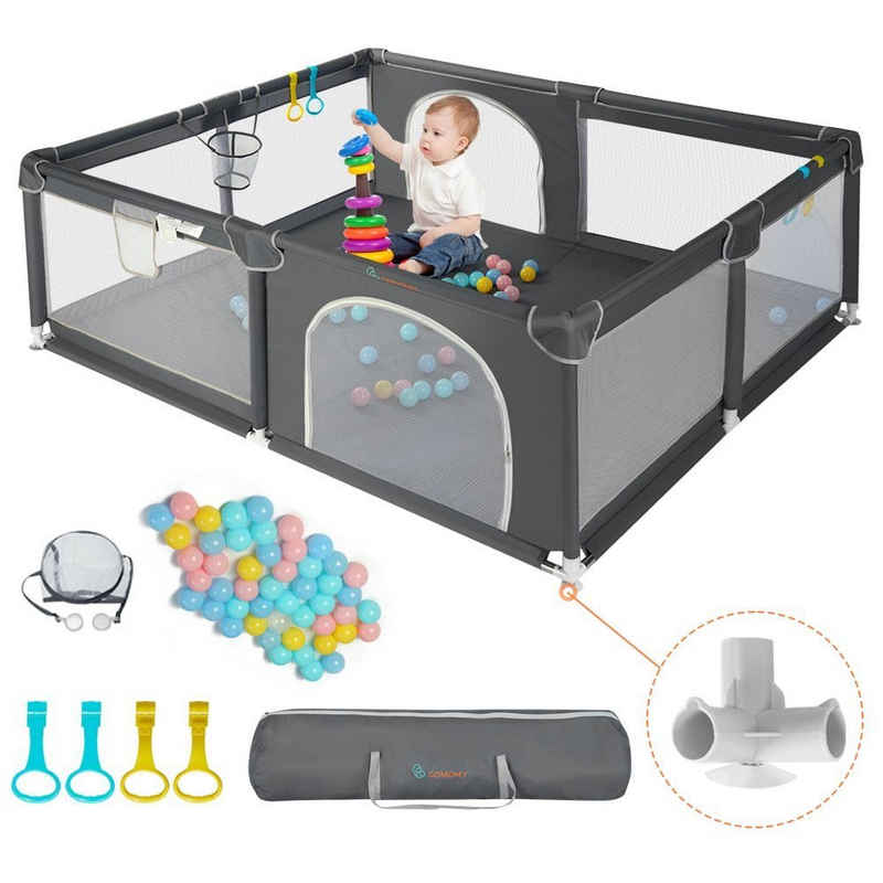 MAEREX Laufgitter (Baby Laufstall Schutzgitter Krabbelgitter 160x160 cm), mit atmungsaktivem Netz, Spielbällen und Aufbewahrungstasche