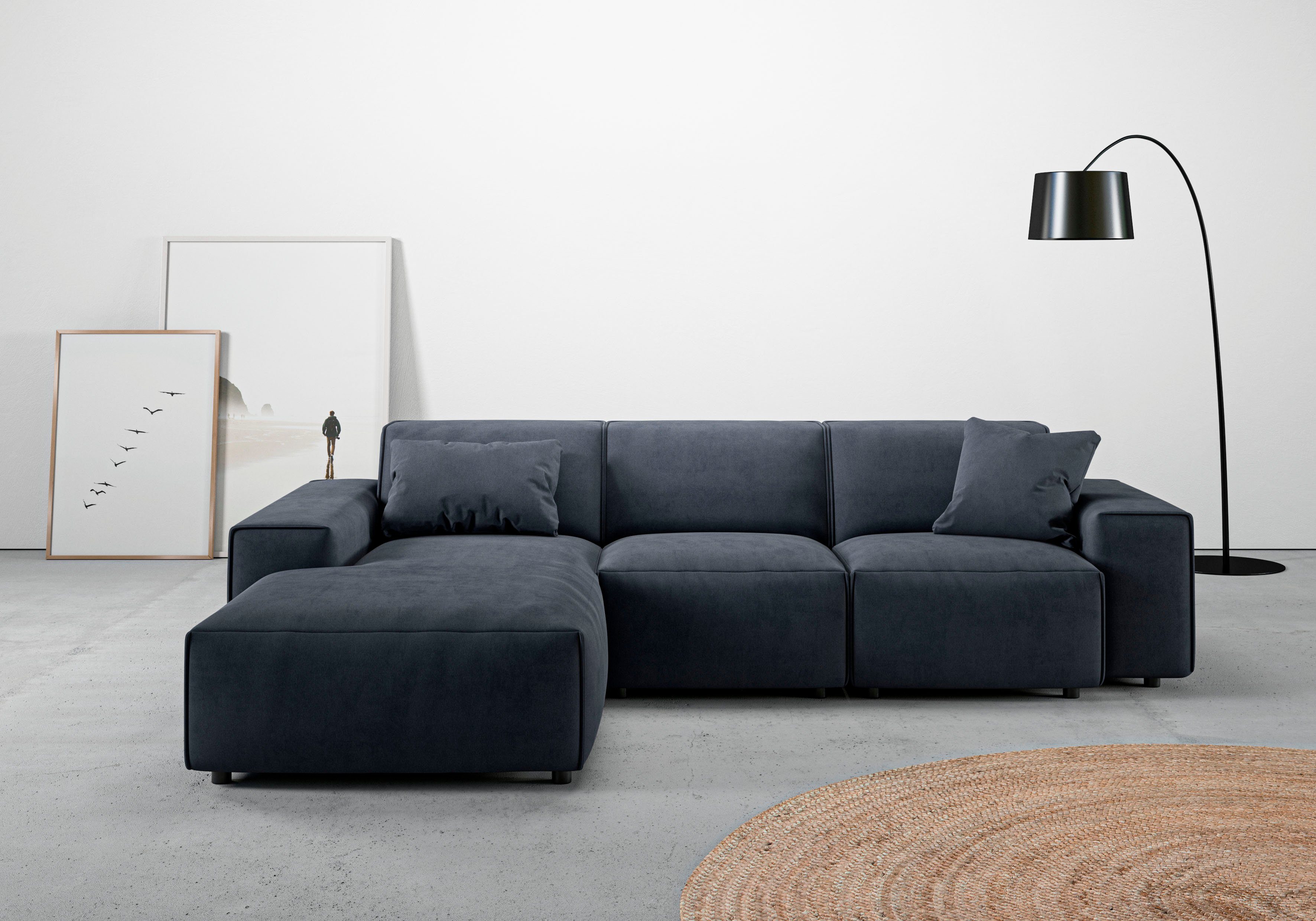 andas Ecksofa Glimminge L-Form auch in Breitcord, Feincord + Easy care-Bezug, Breite 264, Zierkissen