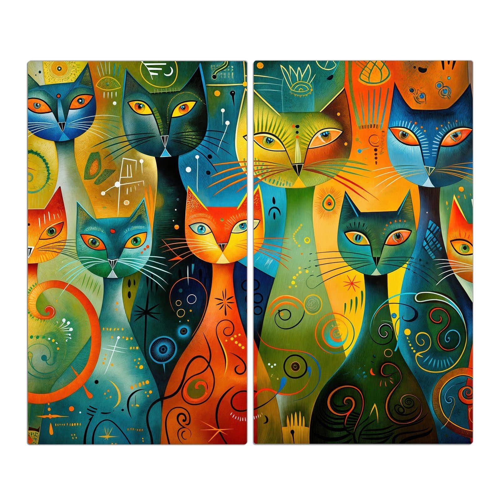 Primedeco Herd-Abdeckplatte Herdabdeckplatte Spritzschutz aus Glas Bunte Katzenkunst, Glas, (2 tlg)