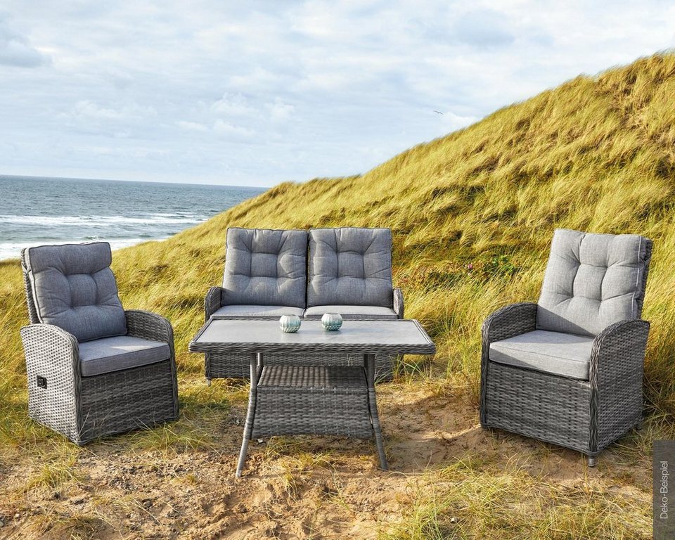 LC Garden Gartenlounge-Set »Bailado« Lounge Set 4-tlg. omega grau aus  handgeflochtenem Polyrattan inkl. Sitzkissen, (4-tlg)