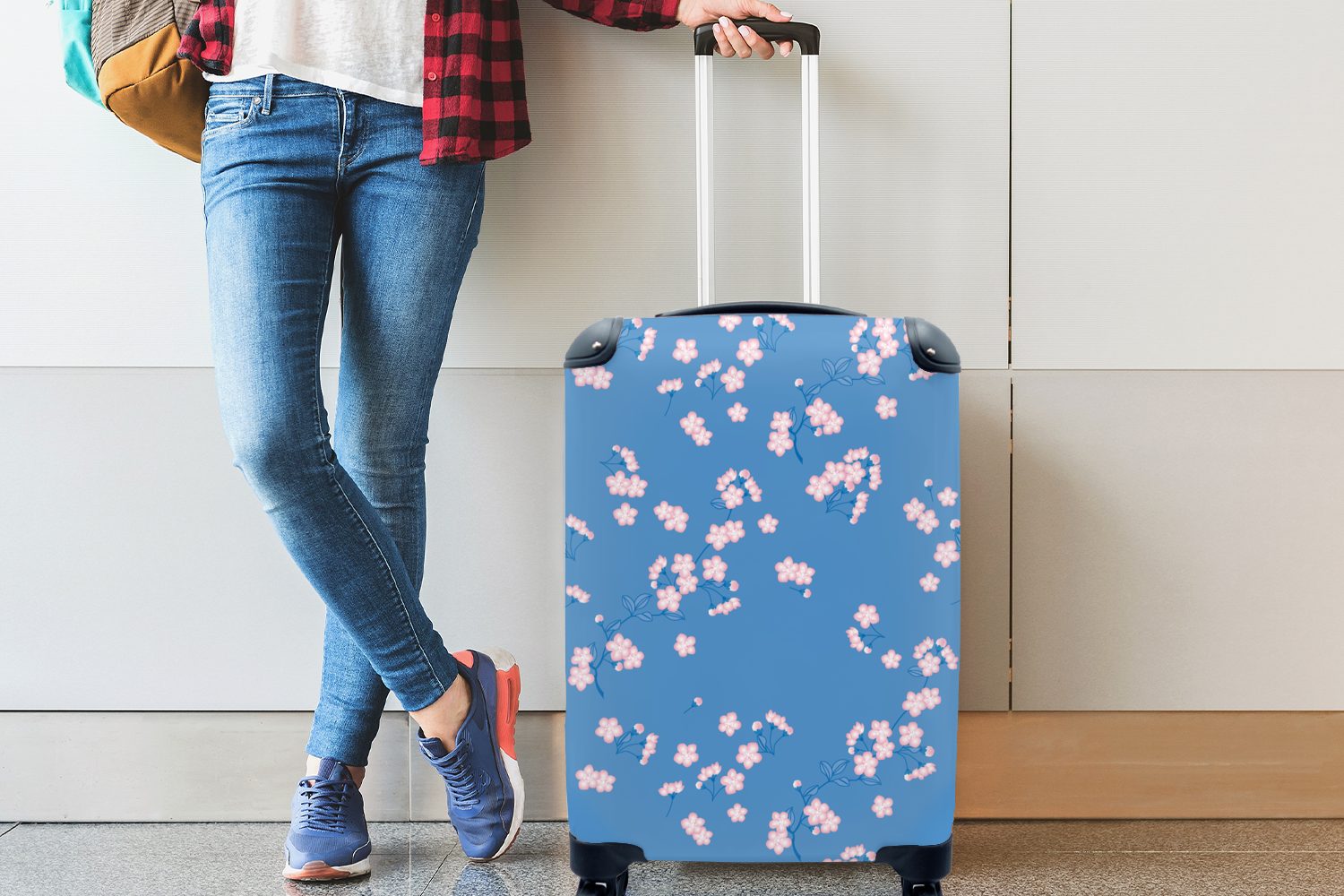 für Blumen, Sakura MuchoWow Reisetasche Muster 4 Trolley, Handgepäckkoffer mit - - rollen, Handgepäck Reisekoffer Ferien, Rollen,