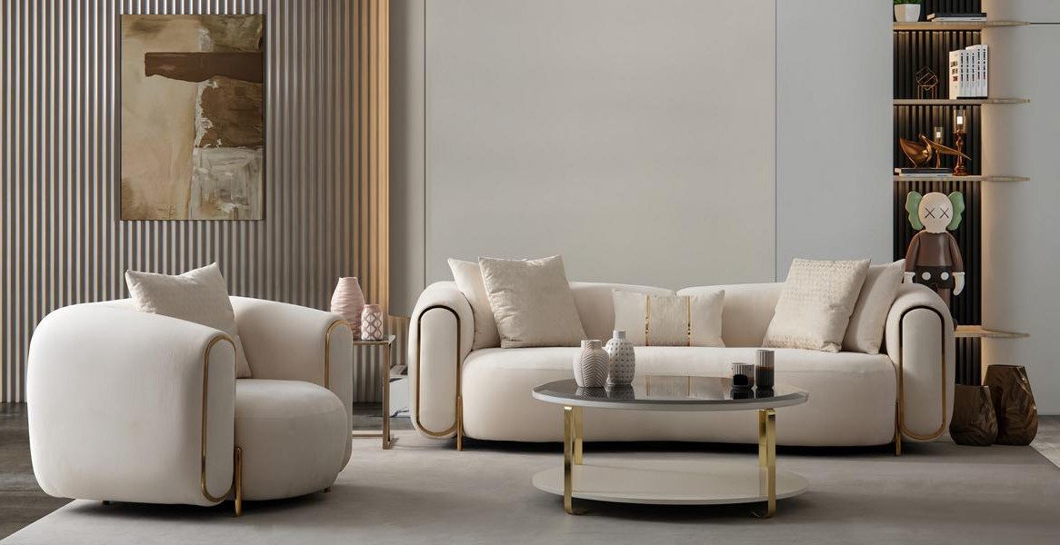 Xlmoebel Polstergarnitur Elegantes Sofa Set in Creme Beige für modernes Wohndesign, (Polstergarnitur, 3-tlg., 3-tlg), Made in Europa