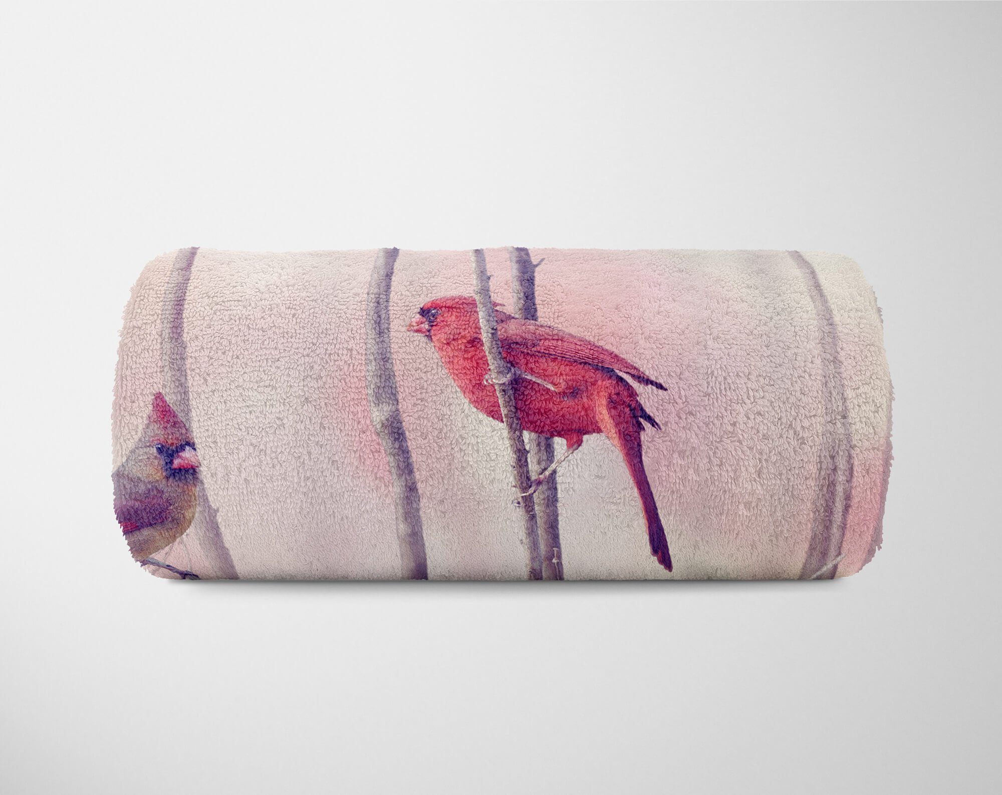 Sinus Art Handtücher Vögel mit Saunatuch Baumwolle-Polyester-Mix zwei Handtuch Tiermotiv Äst, Kuscheldecke (1-St), Strandhandtuch auf Handtuch