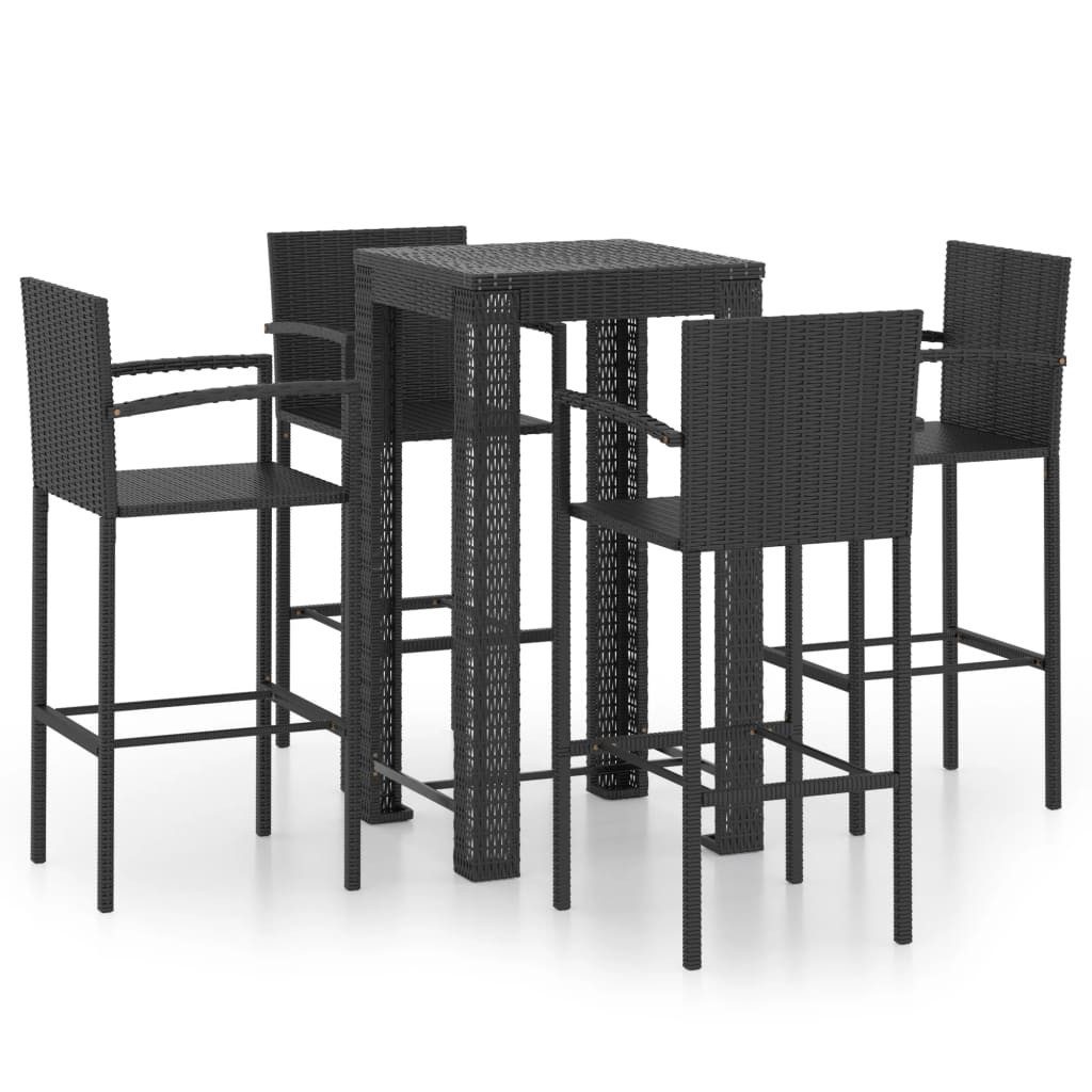 furnicato Bargruppe 5-tlg. Garten-Bar-Set mit Armlehnen Poly Rattan Schwarz, (1-tlg)