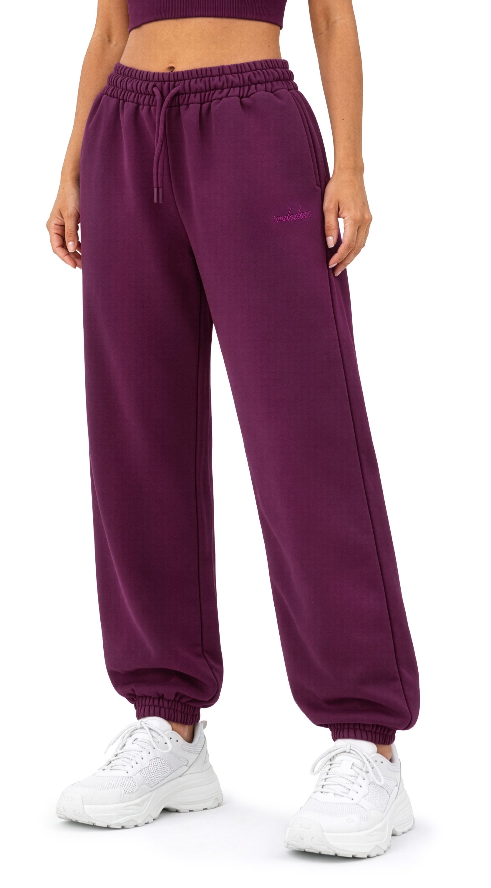 Smilodox Jogginghose Elura, Trainingshose Damen Tapered Fit, Sweatpants mit Tunnelzug Elastischer Bund, Kordelzug, Logo, Gym & Homewear