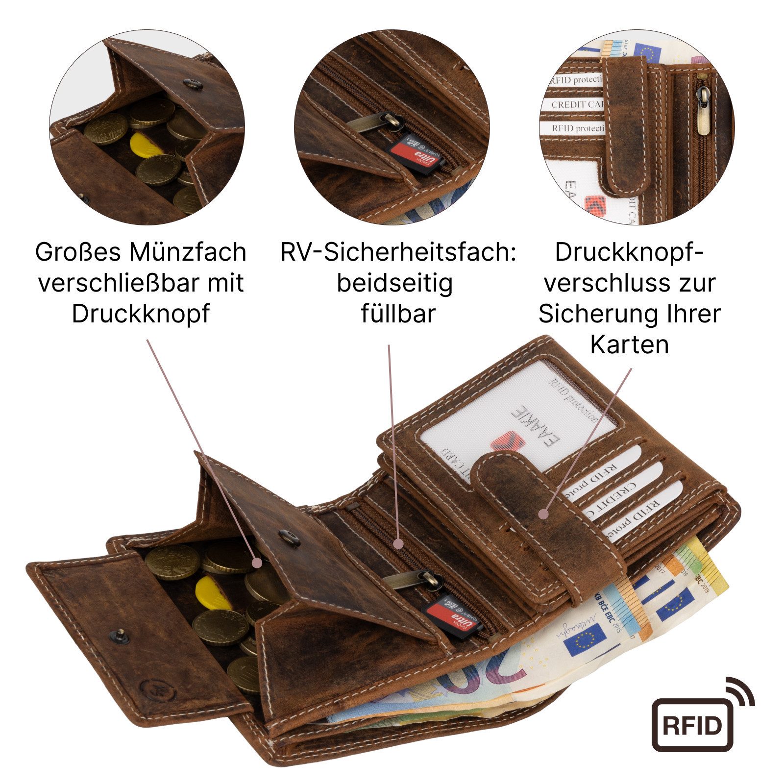EAAKIE Geldbörse RFID Büffel Echt Leder Geldbörse Portemonnaie Herren mit Motiv, RFID Schutz