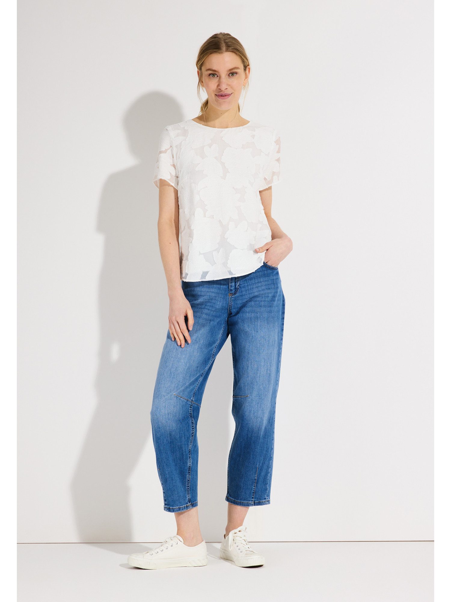 MORE&MORE Kurzarmbluse elegante Kurzambluse, Blumendessin