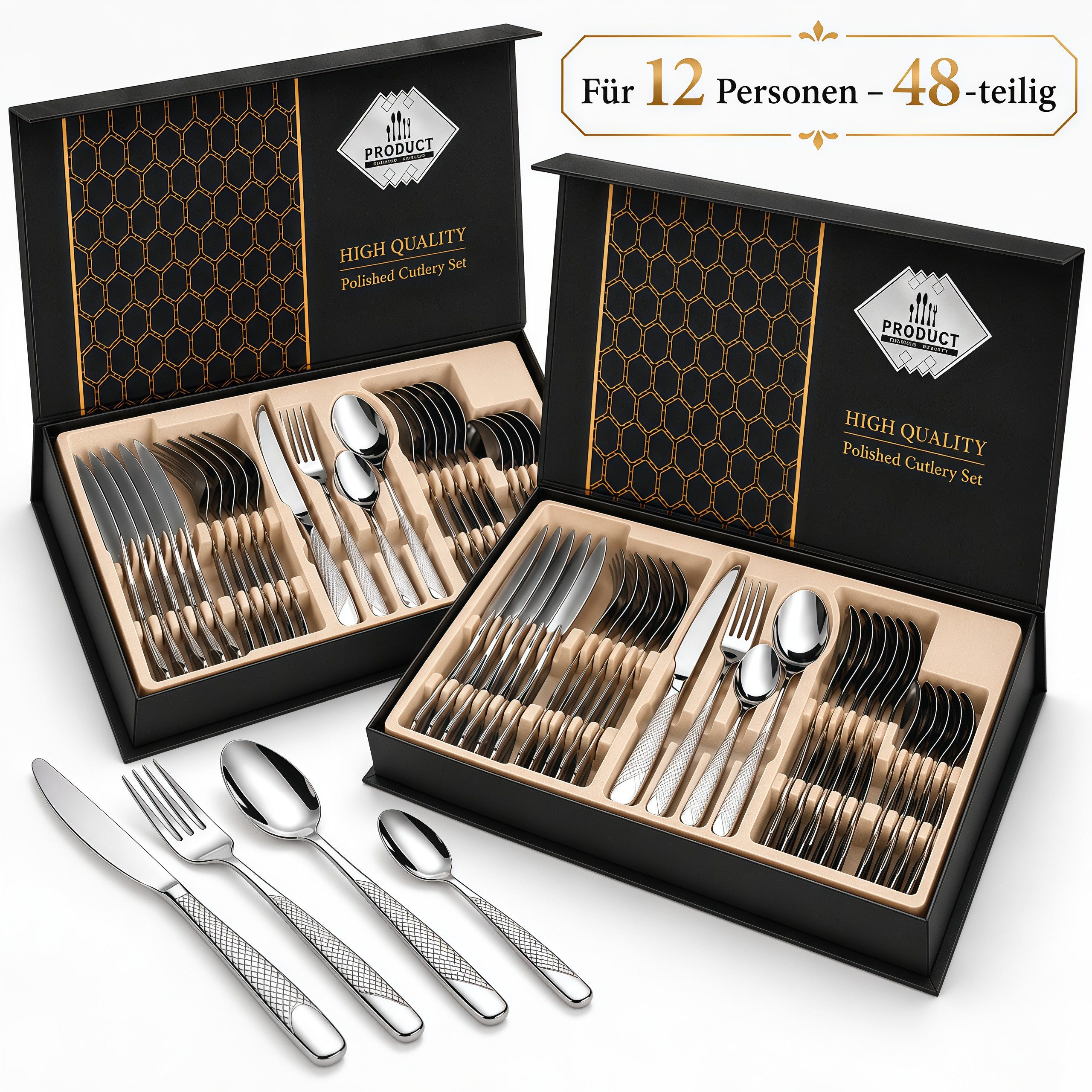 ibettertec Besteck-Set Besteck Set 24-teilig Edelstahl Besteckset,modernes Silber Essbesteck, 6 Personen, mit Messer, Gabel, Löffel & Teelöffel, spülmaschinenfest, Geschenkbox