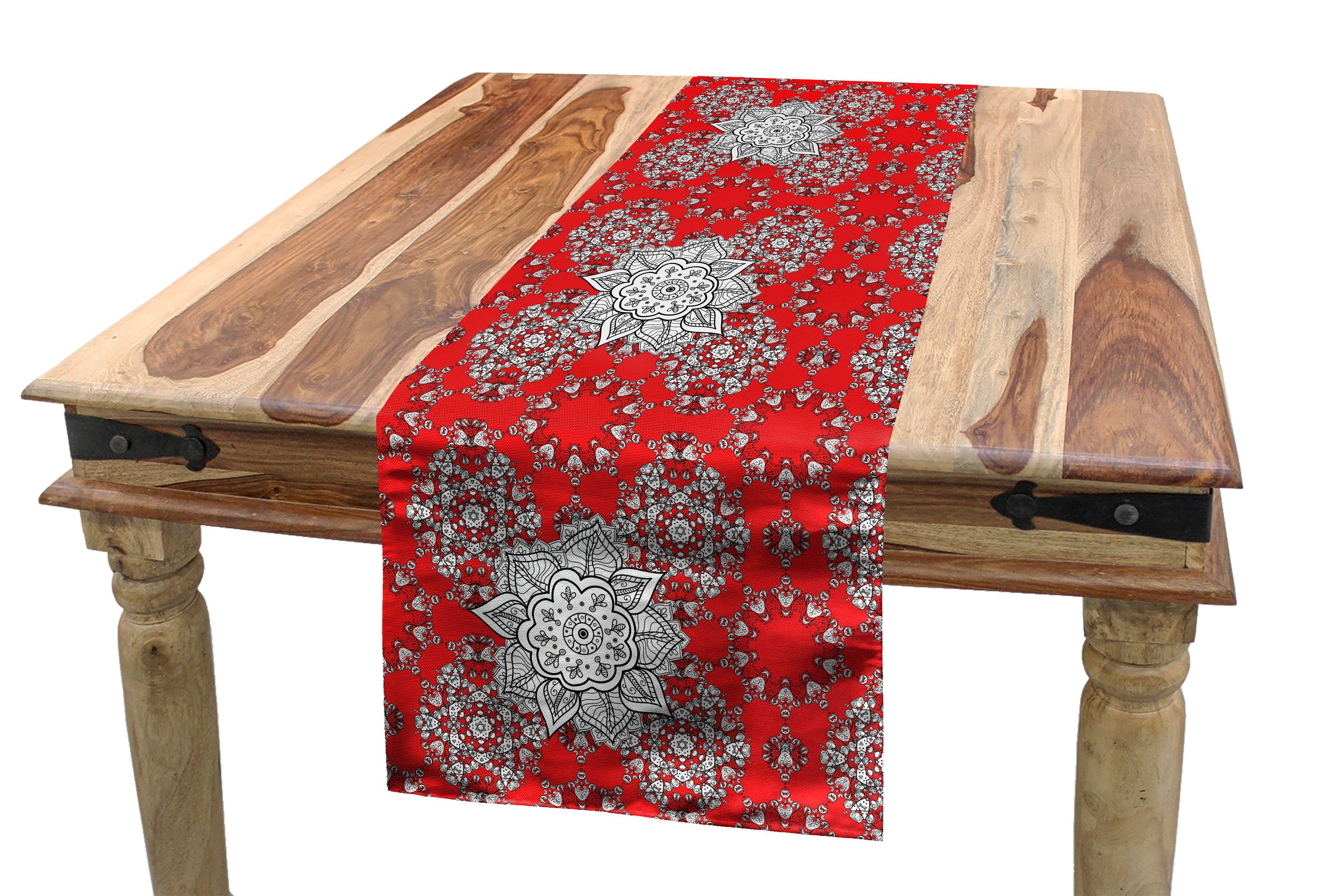 Abakuhaus Tischläufer Esszimmer Küche Rechteckiger Dekorativer Tischläufer, Red Mandala Gekritzel