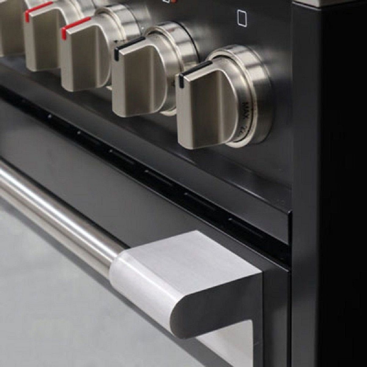 Kaiser Küchengeräte Gas-Standherd Gas Elektro Standherd 90 cm Range Coocker 115 L+Dunstabzugshaube 90cm 1250m³/h Schwarzes Metall HGE 93505 s+AT 9455 NS, mit 1-fach-Teleskopauszug