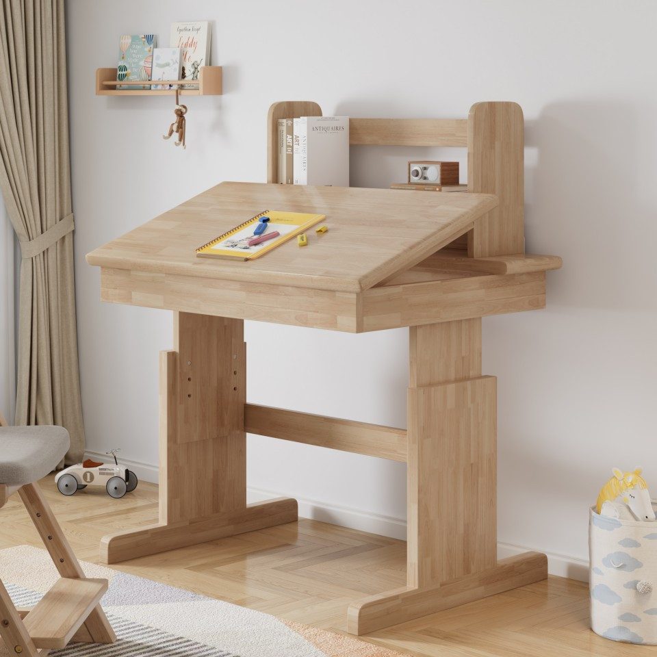 TavilaEcon Kindertisch Höhenverstellbarer Massivholz-Multifunktionsschreibtisch für Kinder (1-St), mit klappbarer Tischplatte und Buchstütze