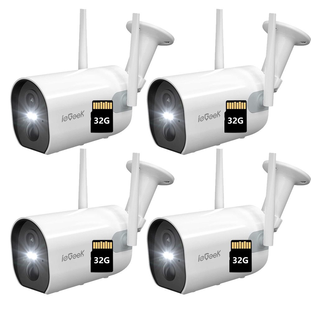 ieGeek Überwachungskamera 2K/3MP Überwachungskamera Aussen Akku WLAN Kabellose (Außenbereich Sicherheit, Baby Überwachung, Haustieren Überwachung, Innenbereich Sicherheit, Wild und Jagd, Überwachung, Außen/Innen IP Kamera Outdoor mit PIR Bewegungsmelder, 4-tlg., Farbnachtsicht, Funktioniert mit Alexa 2-Wege Audio, Benutzerdefinierten Bereich Lange Standby-Zeit)
