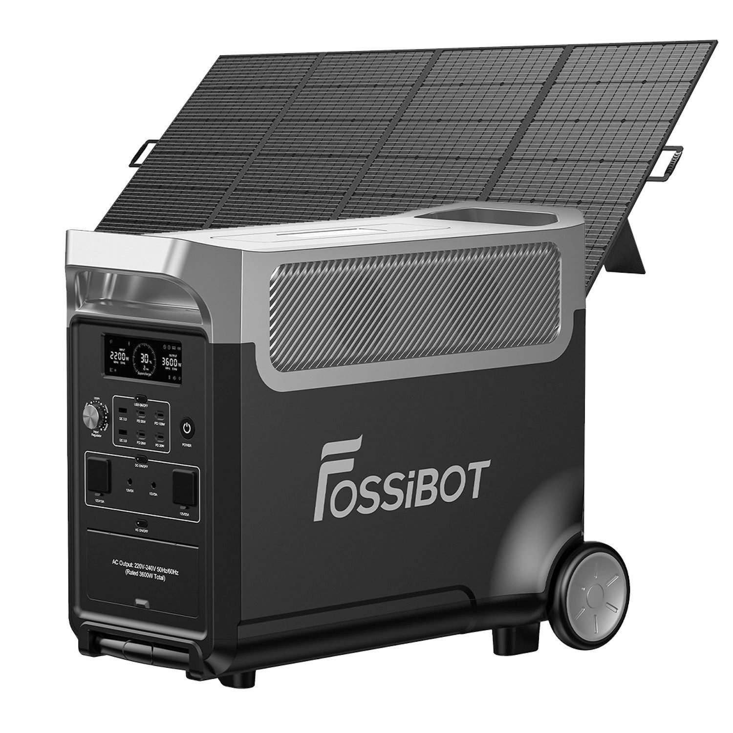 Fossibot Stromerzeuger F3600 PRO 3840Wh LiFePO4-Akku, 3600W AC-Ausgang, Tragbares Kraftwerk, (2-tlg), 13 Ausgangsanschlüsse, LCD-Bildschirm, mit Rollrädern