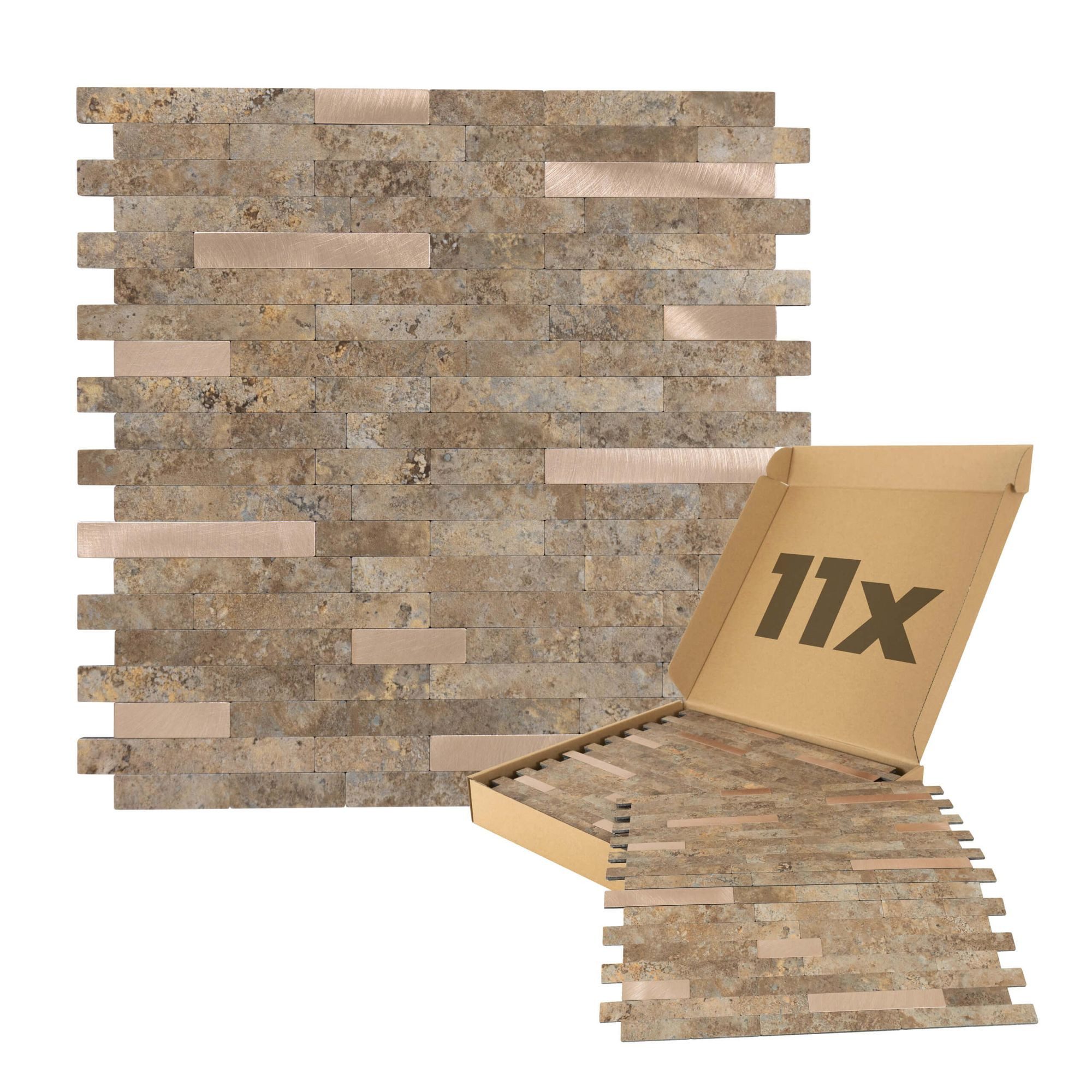 Dalsys Wandpaneel 1m² 11 Stück selbstklebend, BxL: 29.8x29.2 cm, (Beige Gold Steinoptik, dünne Stübe, 11-tlg., Wandfliese) feuchtigskeitsbeständig, einfach montiert, hochwertiges Material