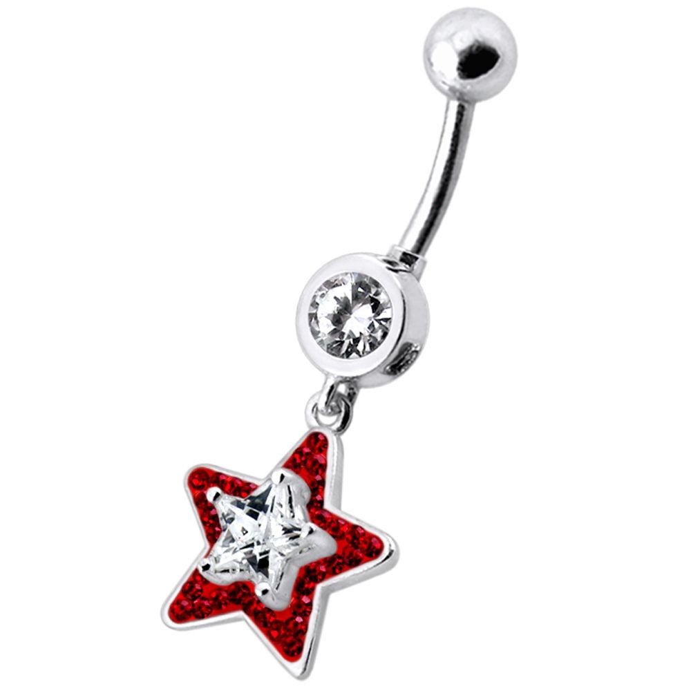 Karisma Schmuck Bauchnabelpiercing Silber 925 Anhänger Nabel Stecker Stern /Zirkonia