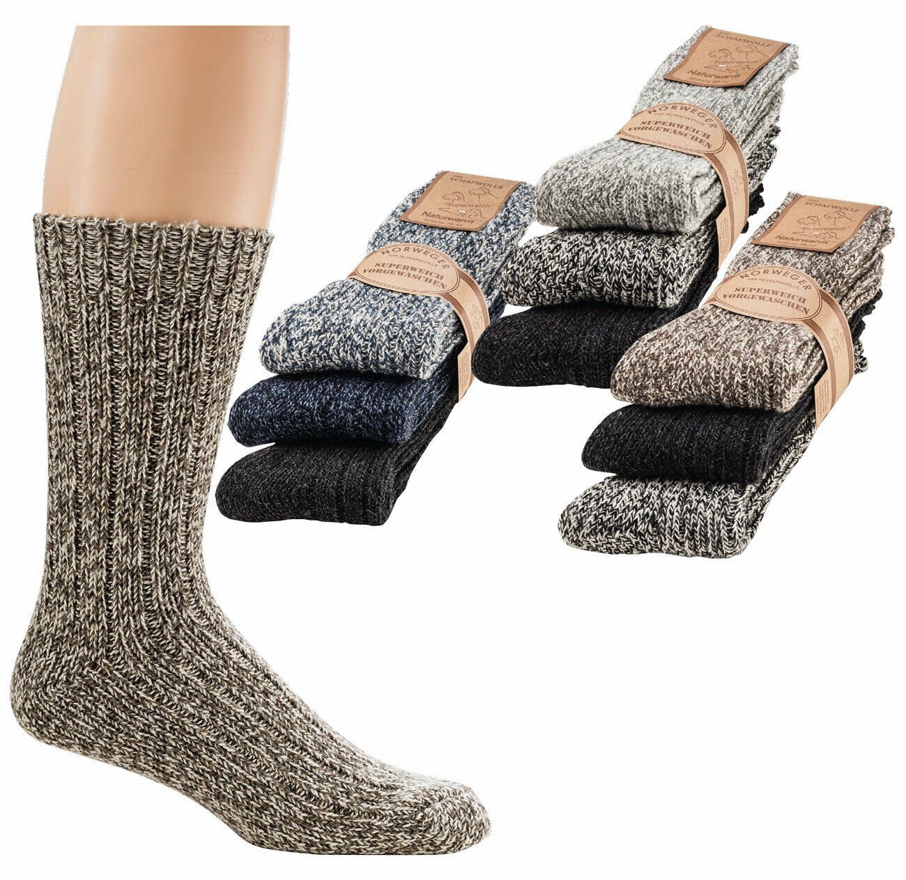 Norweger Viskose Paar) Wowerat mit (3 Warme Baumwolle weiche Wolle Socken Norwegersocken