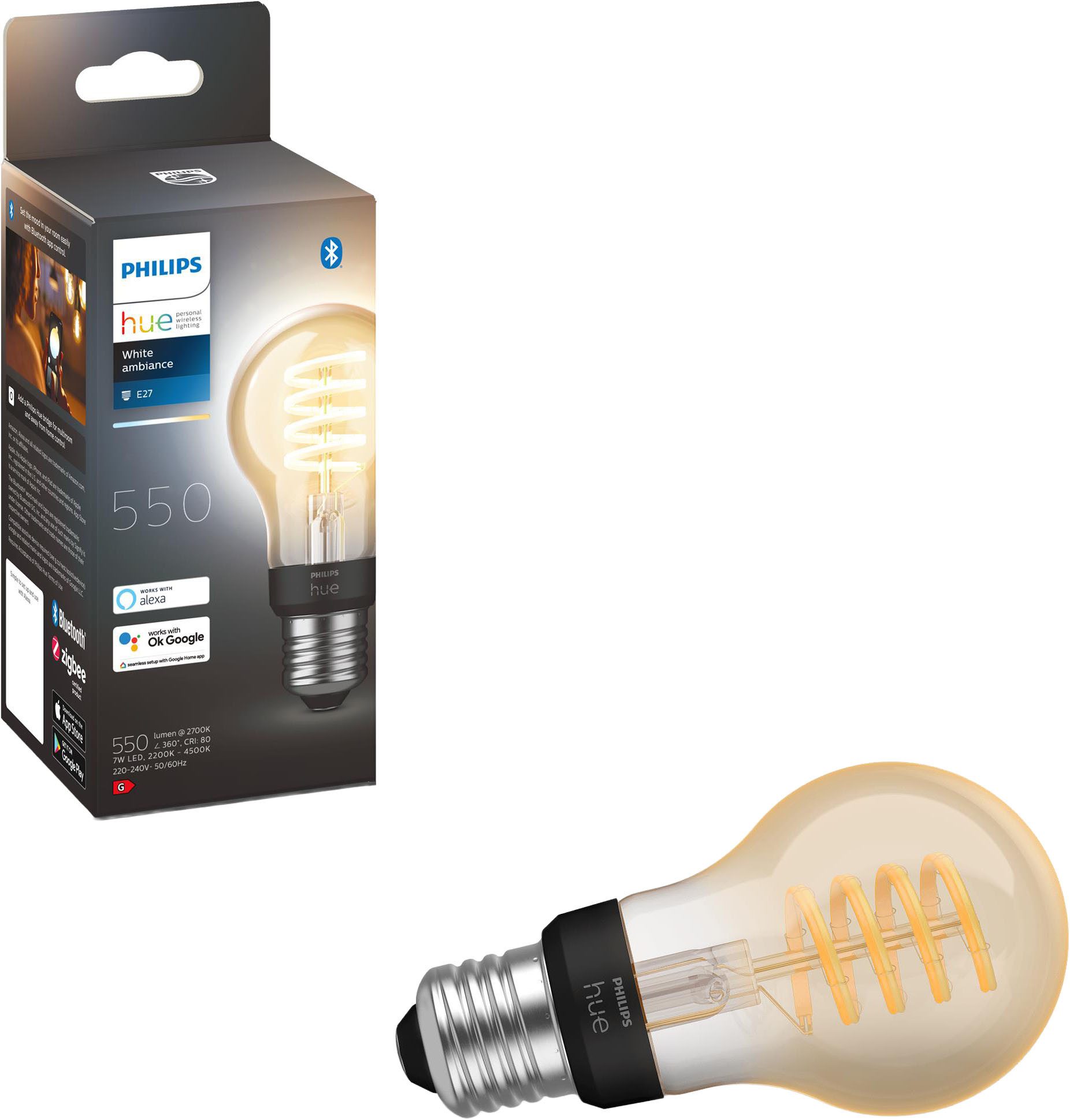 Philips Hue LED-Filament White Ambiance Standard 550lm, E27, 1 St., Farbwechsler