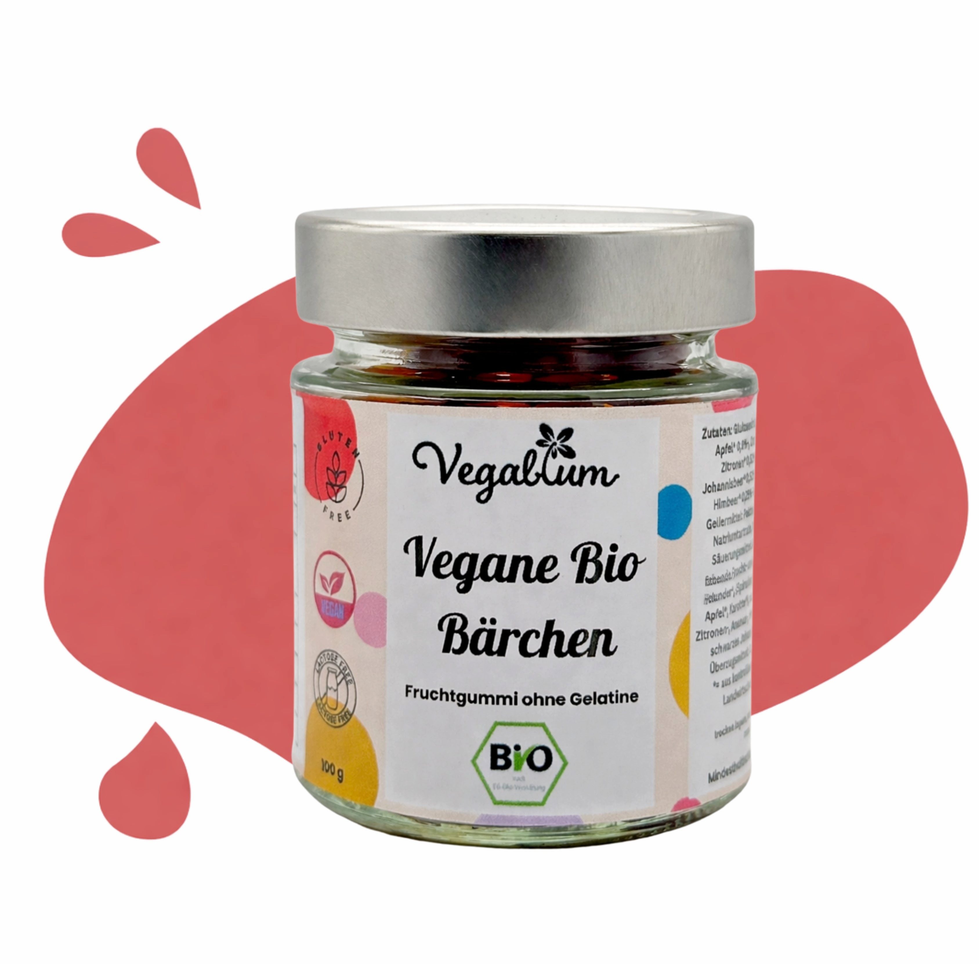 Vegablum Süßigkeit Bio Bärchen, veganes Fruchtgummi im Glas, 1 x 100,00 g, vegan, ohne Gelatine, im wiederverwendbaren Glas