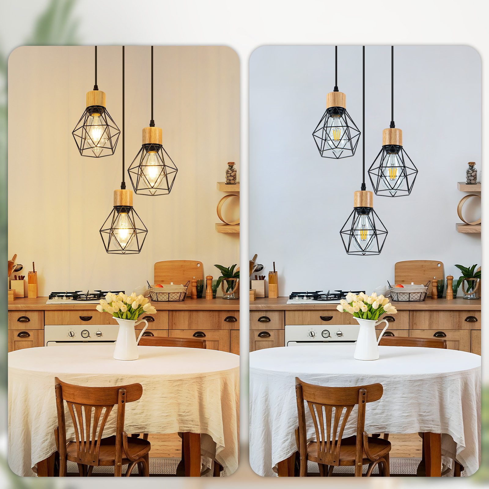 ZMH Pendelleuchte Hängeleuchte Esstisch - Esstischleuchte, sandfarben, Metall, E27, Esszimmerlampe Schwarz Küchenlampe (ohne Leuchtmittel) – Bild 4 von 5