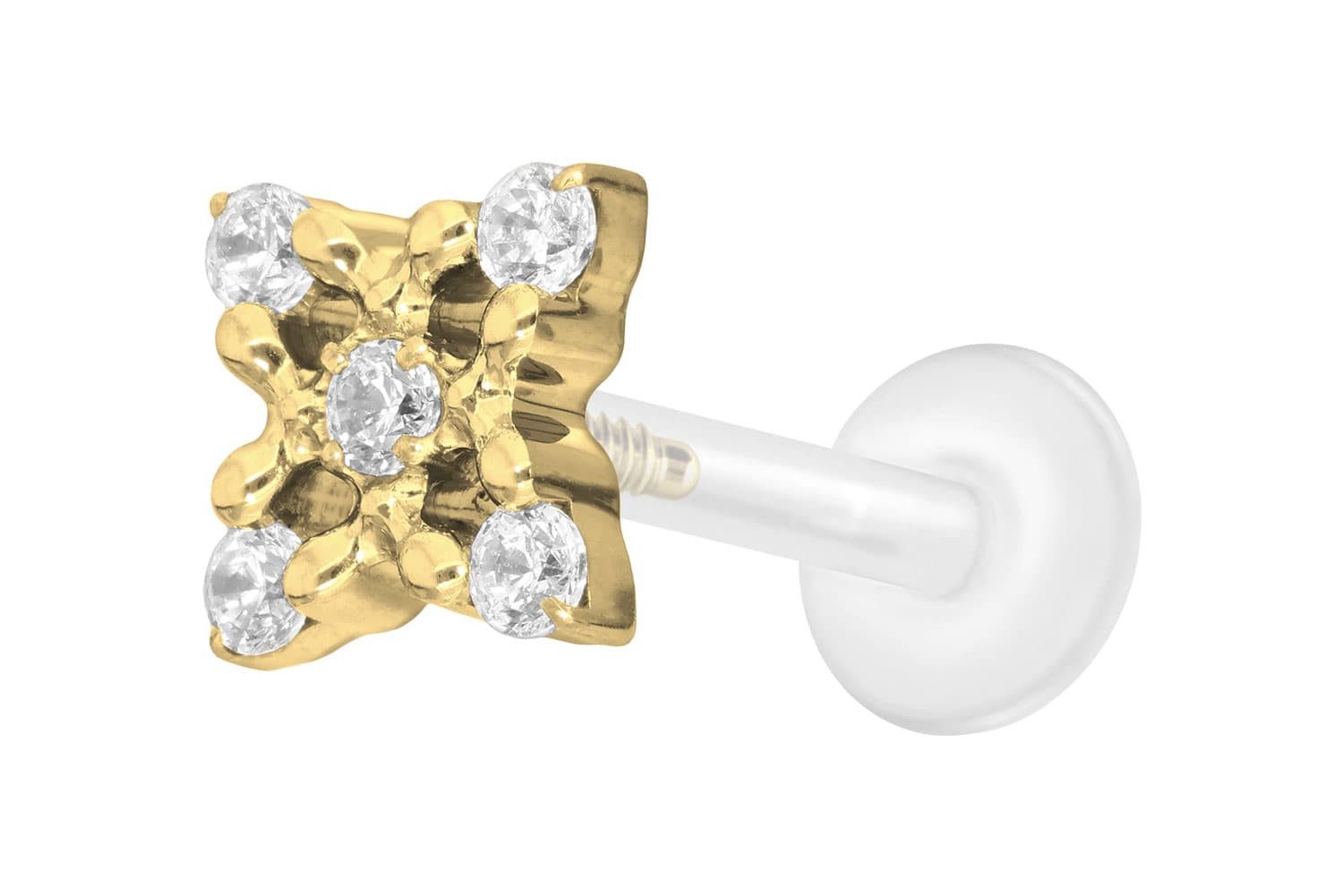 PIERCINGLINE Piercing-Set PTFE Labret mit Innengewinde + Titan-Aufsatz KRISTALLBLUME (Labrets, 1-tlg)