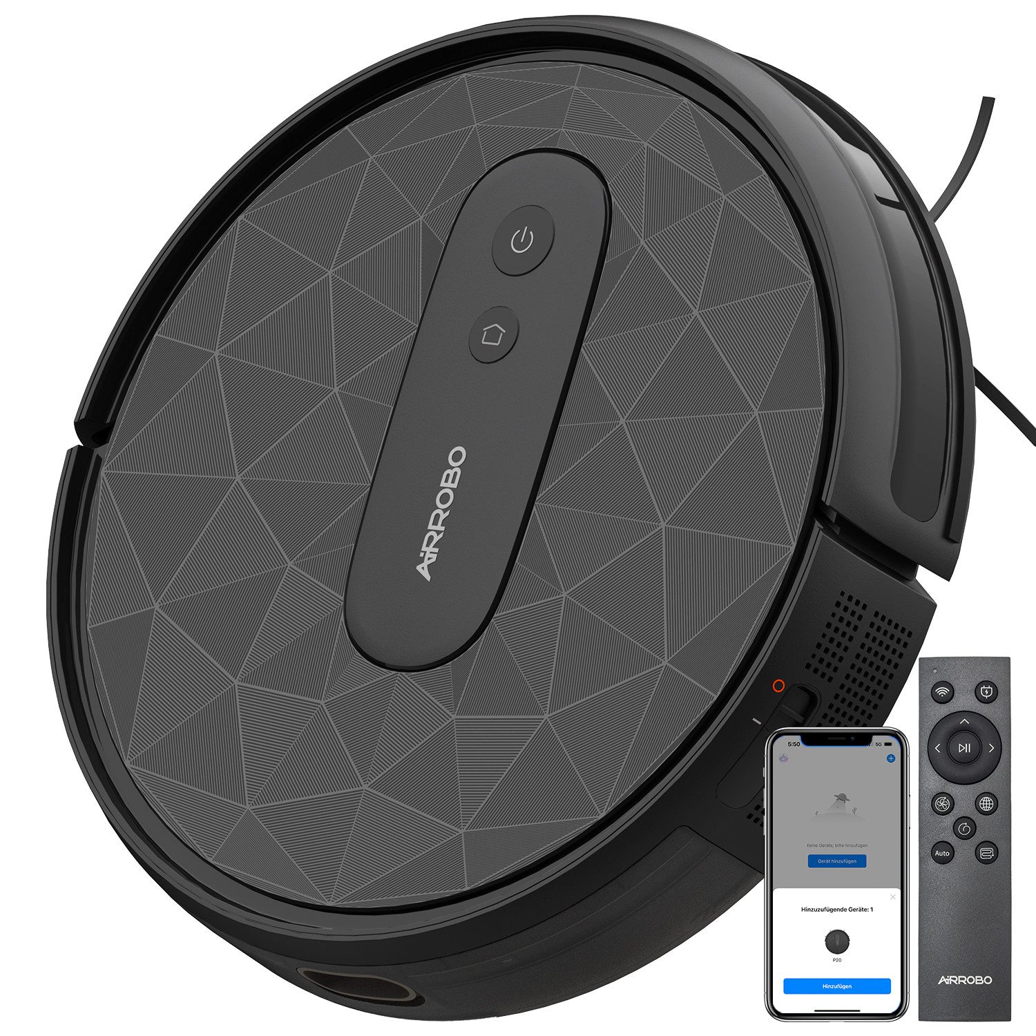 AIRROBO Saugroboter P20, 2800 Pa starke Saugkraft, 4 Reinigungsmodi,120 min Laufzeit, 45 W, App & Fernbedienung, ultradünn 7,8 cm, für Tierhaare & Hartböden,Zwei Jahre Garantie