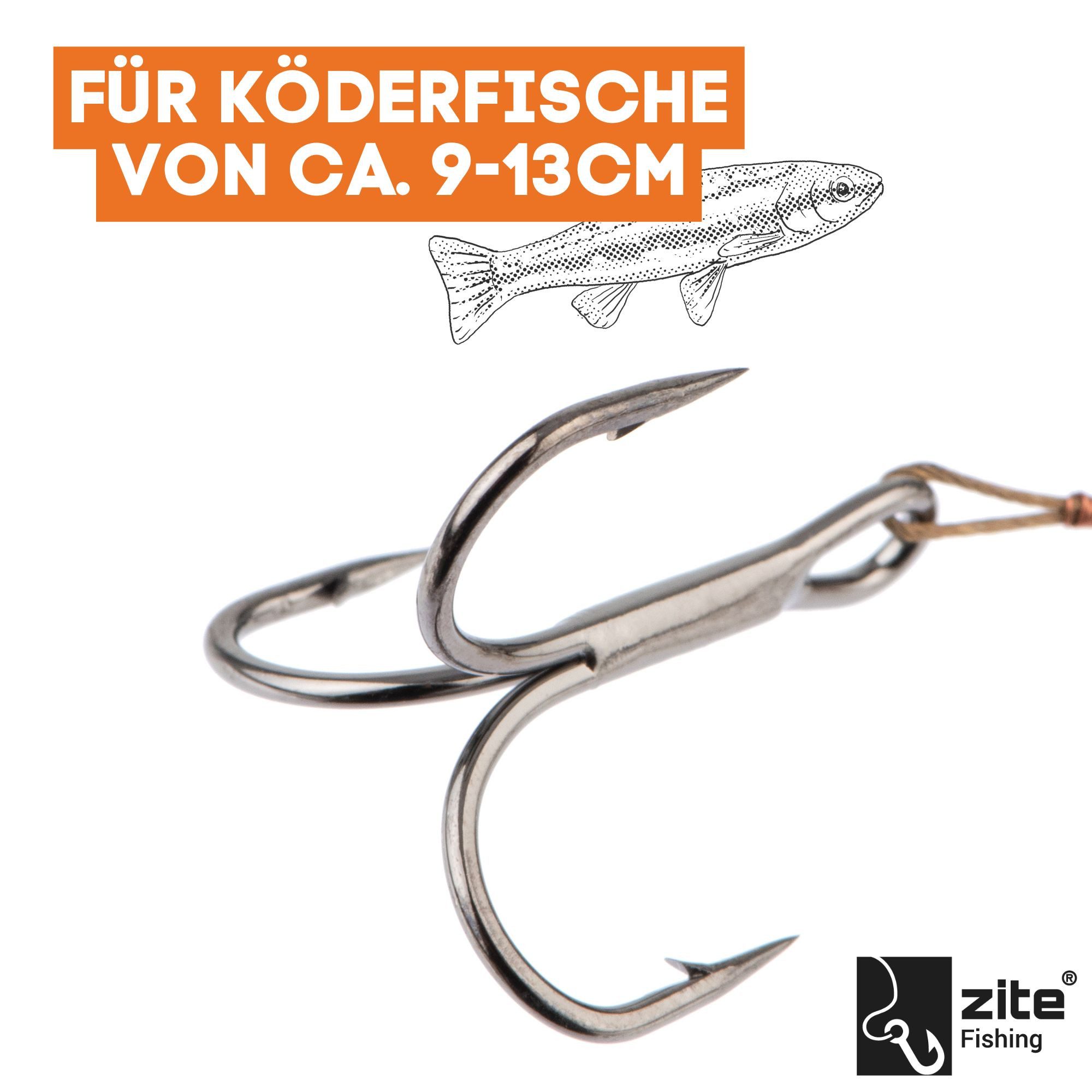 Zite Drillingshaken Köderfischsystem 3 Gr. S, M & L Justierbar Hecht-Angeln Fertigmontage