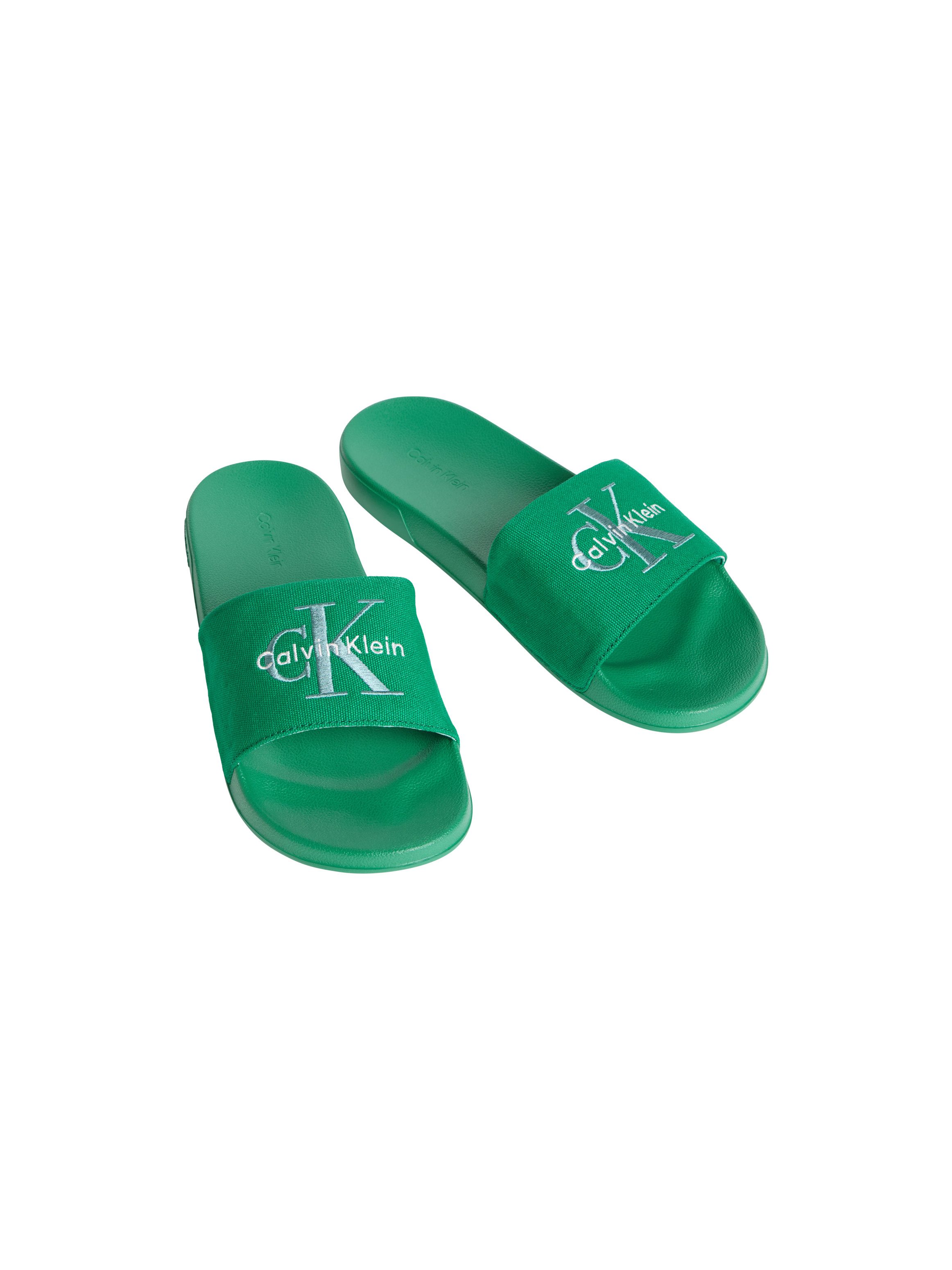 Calvin Klein Jeans ESS SLIDE CV Pantolette Badeschuh, Flat, Poolslides mit Logoschriftzug