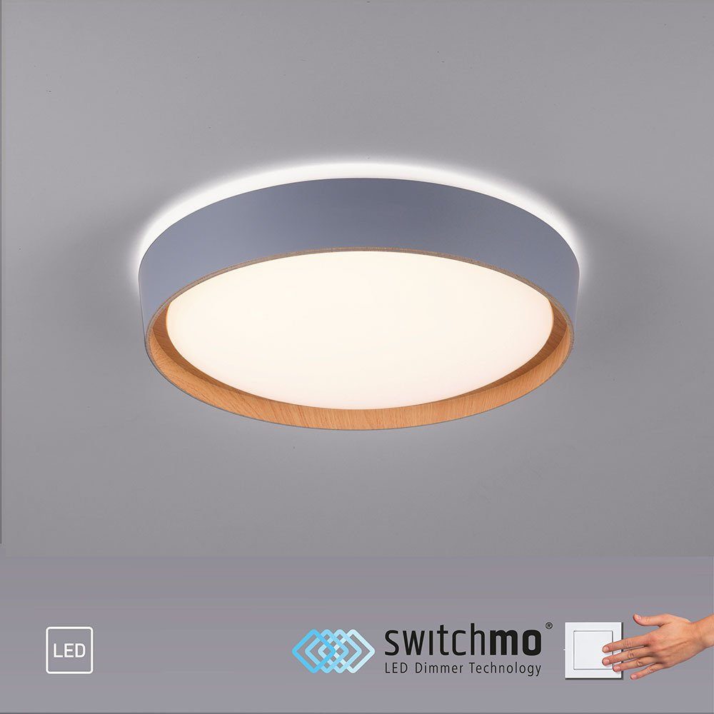 per dimmbar Holzoptik, rund, oder 1xLED-Board/29,00 Deckenleuchte 15%, 100%, mit 50% warmweiß, Stufendimmer hellgrau D=40cm, warmweiß SellTec LED Deckenleuchte Wandschalter, LED Watt, MILIA per Dimmbar Wandschalter