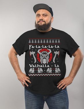 MoonWorks Print-Shirt Herren T-Shirt Ugly Christmas Odin Vikings Winkinger Valhalla Weihnachten Fun-Shirt Moonworks® mit Print