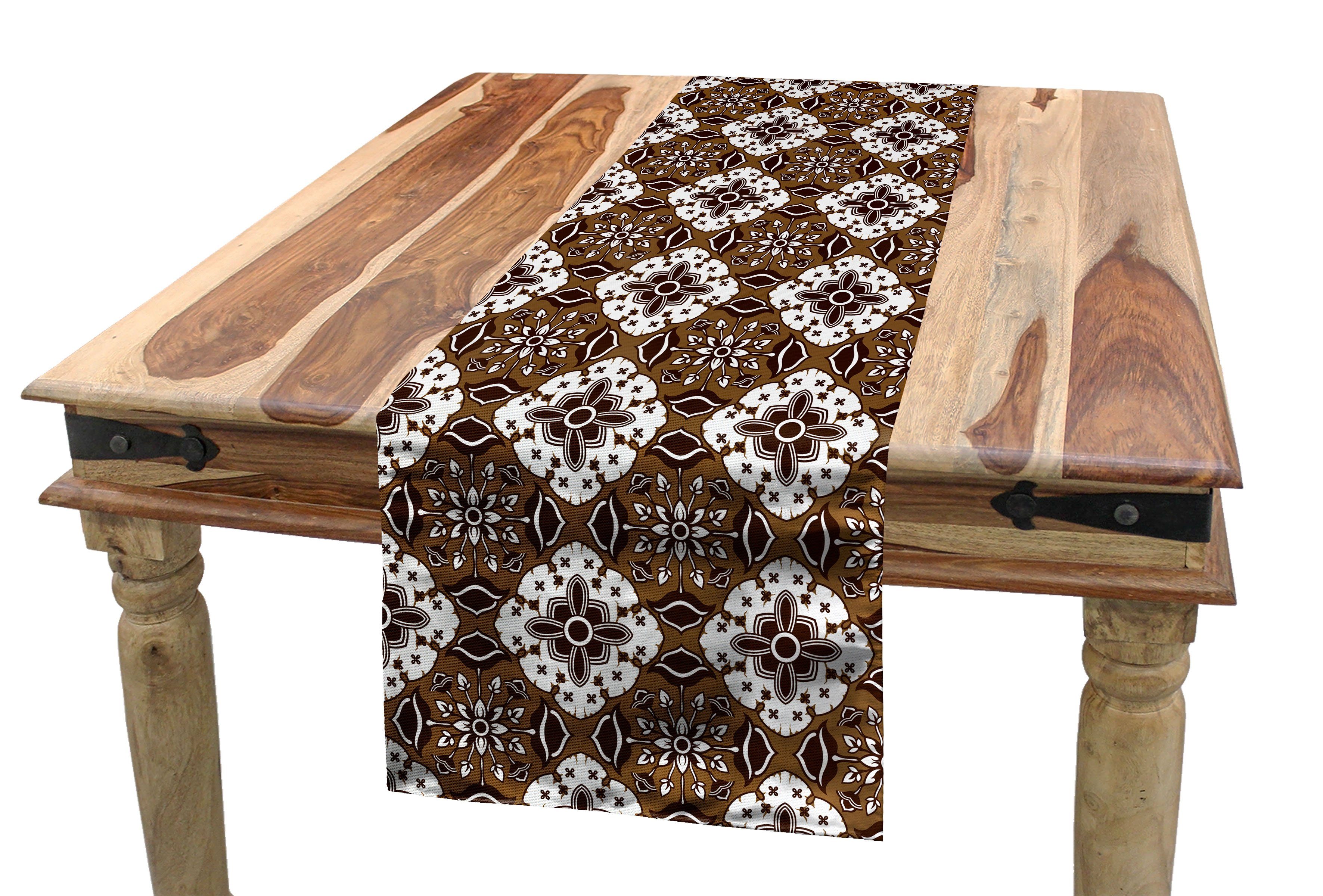 Küche Tischläufer, Rechteckiger Schokolade Batik-Blumenmuster Dekorativer Esszimmer Tischläufer Abakuhaus