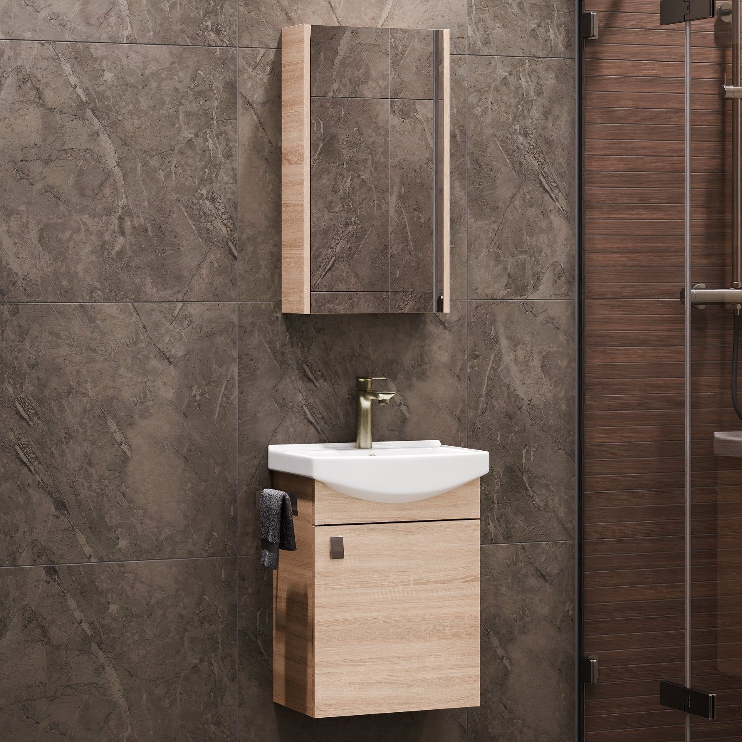 Planetmöbel Badmöbel-Set Planetmöbel Badmöbel-Set mit Spiegelschrank 45cm S günstig online kaufen