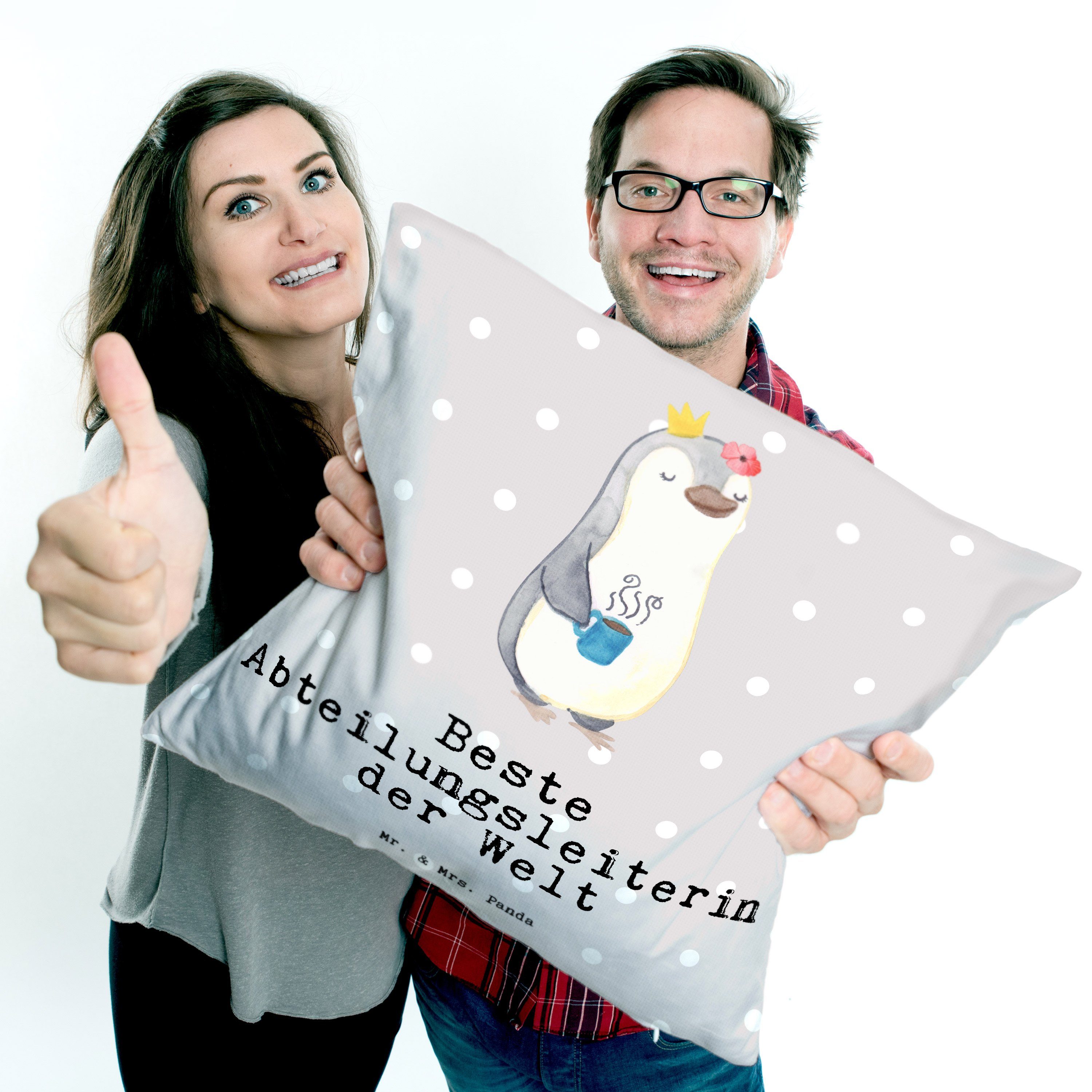Mr. & Mrs. - Panda der Geschenk Beste Welt Abteilungsleiterin Dekokissen Grau Pinguin Pastell 