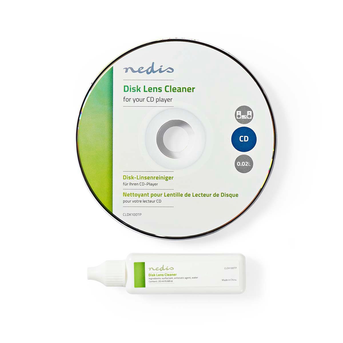 Nedis Reinigungs-CD CLDK100TP, Reinigungslinse, zwei ultradünne Bürsten, für CD-Player Nutzung
