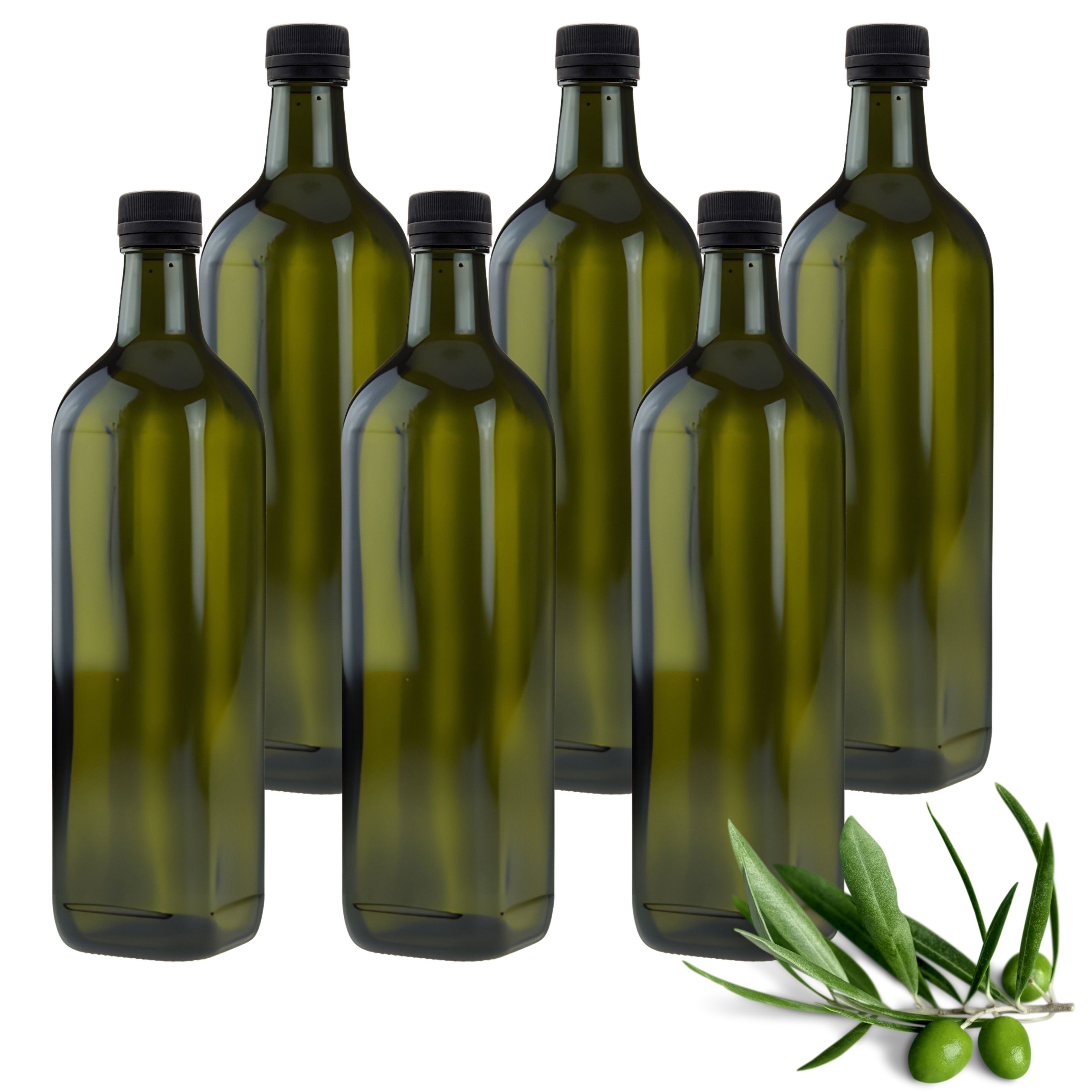 mikken Ölspender 6 Ölflasche 750 ml mit Ausgießer grün/braune Glasflasche + Etiketten, (6-tlg., 6er Set), mit Originalitätsring
