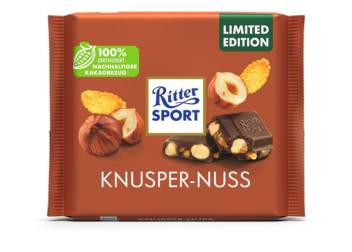 Ritter SPORT Schokolade, Ritter Sport Knusper Nuss Vollmilchschokolade ganze Haselnüssen 100g